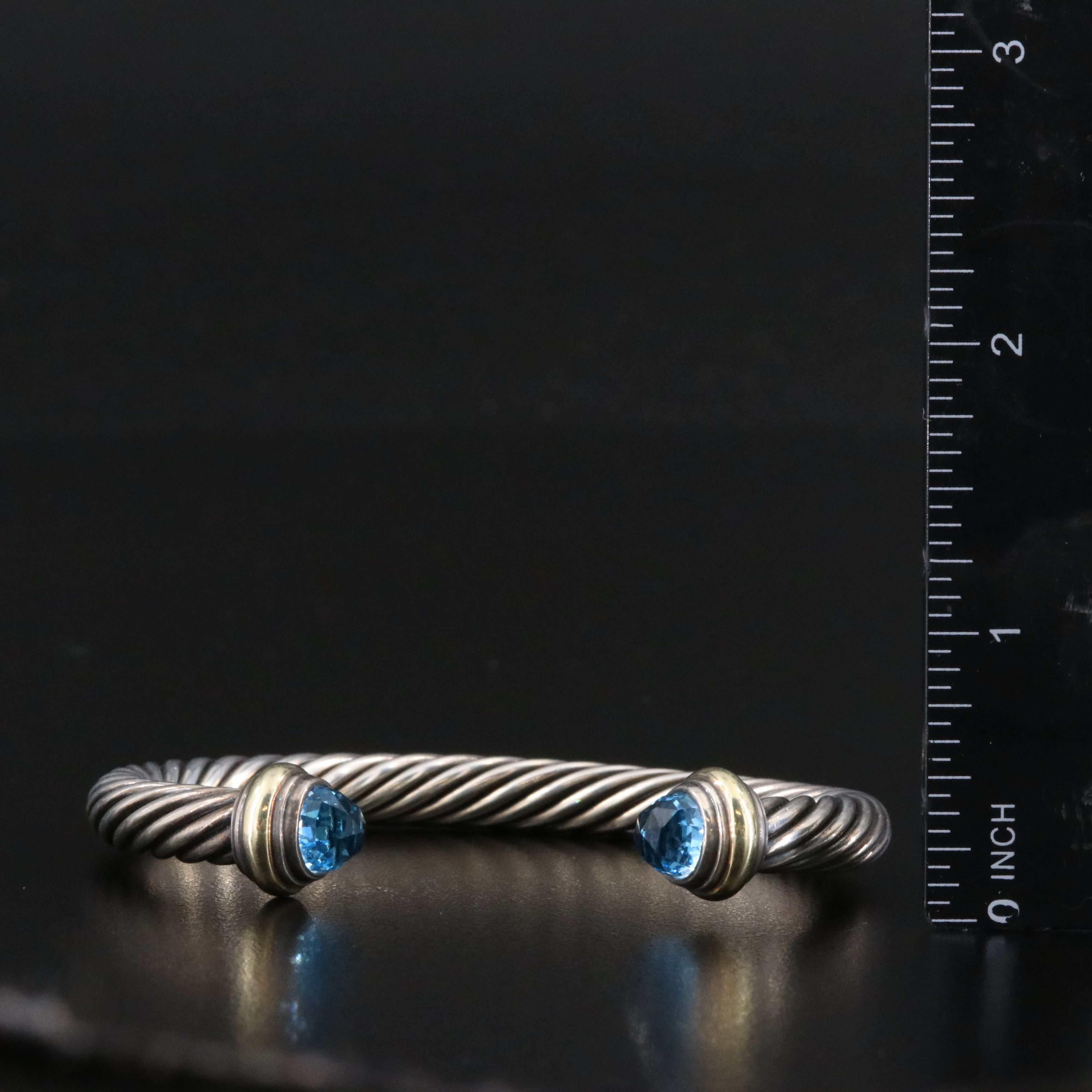 David Yurman Sterling and Blue Topaz Cable Cuff Bracelet with 14K Accents