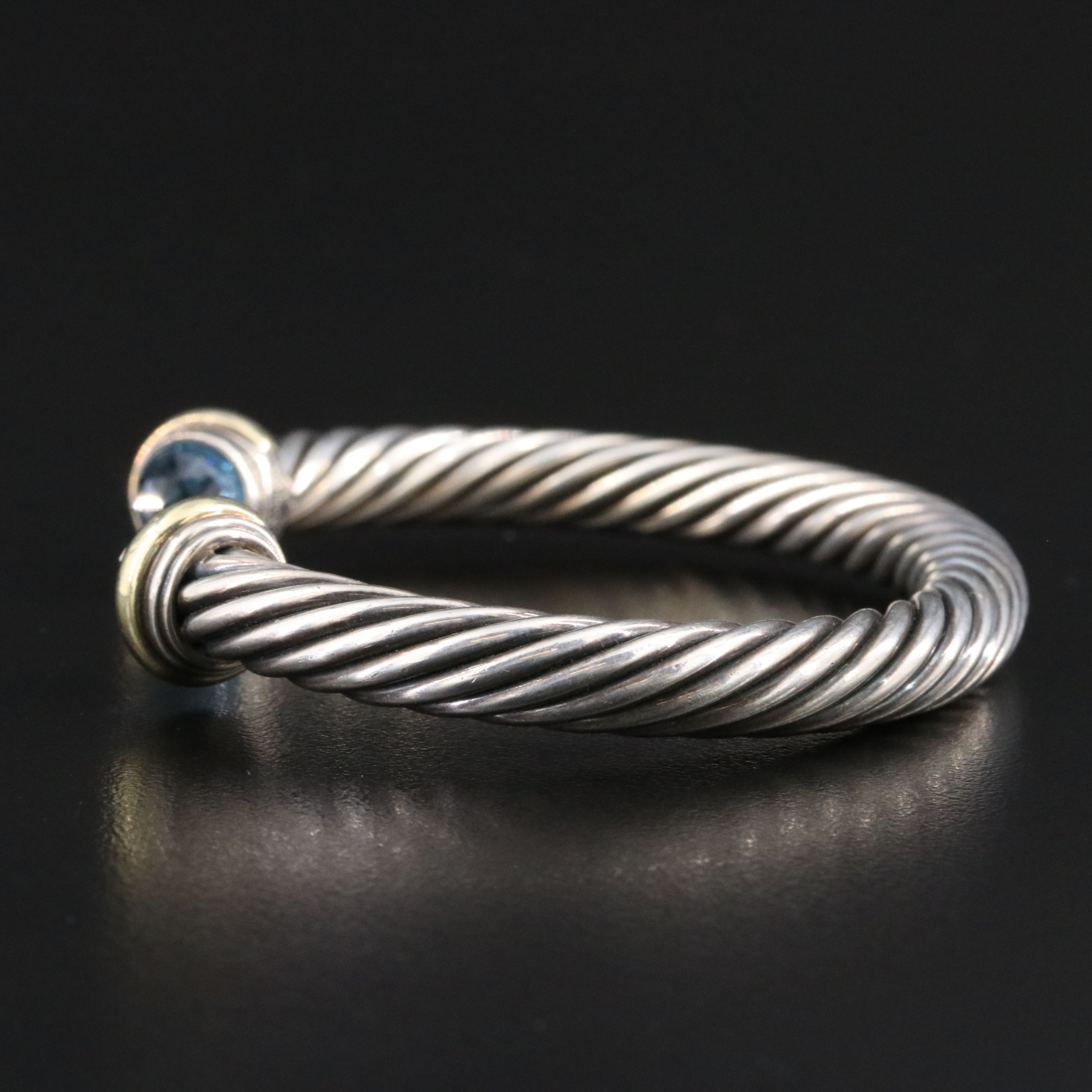 David Yurman Sterling and Blue Topaz Cable Cuff Bracelet with 14K Accents