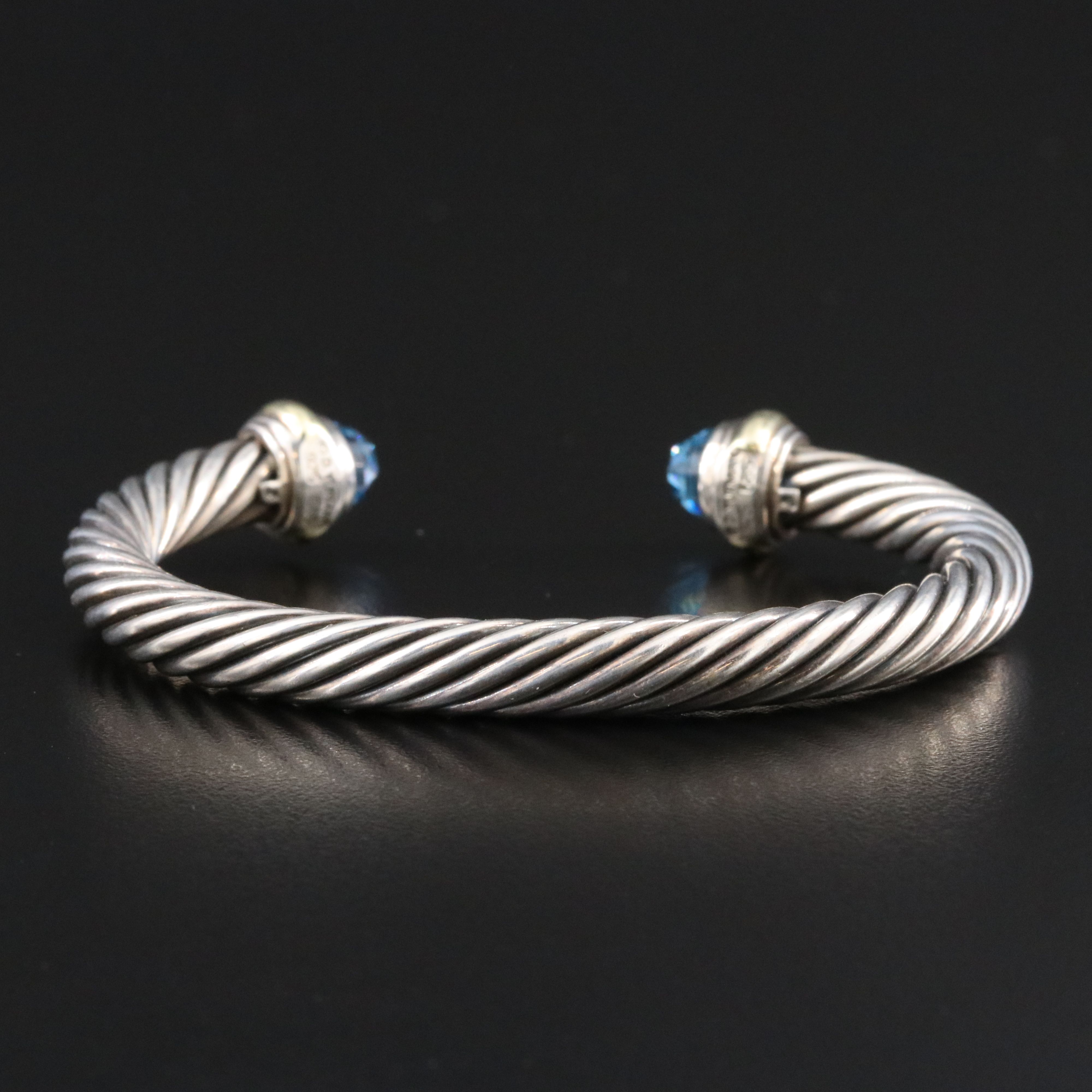 David Yurman Sterling and Blue Topaz Cable Cuff Bracelet with 14K Accents