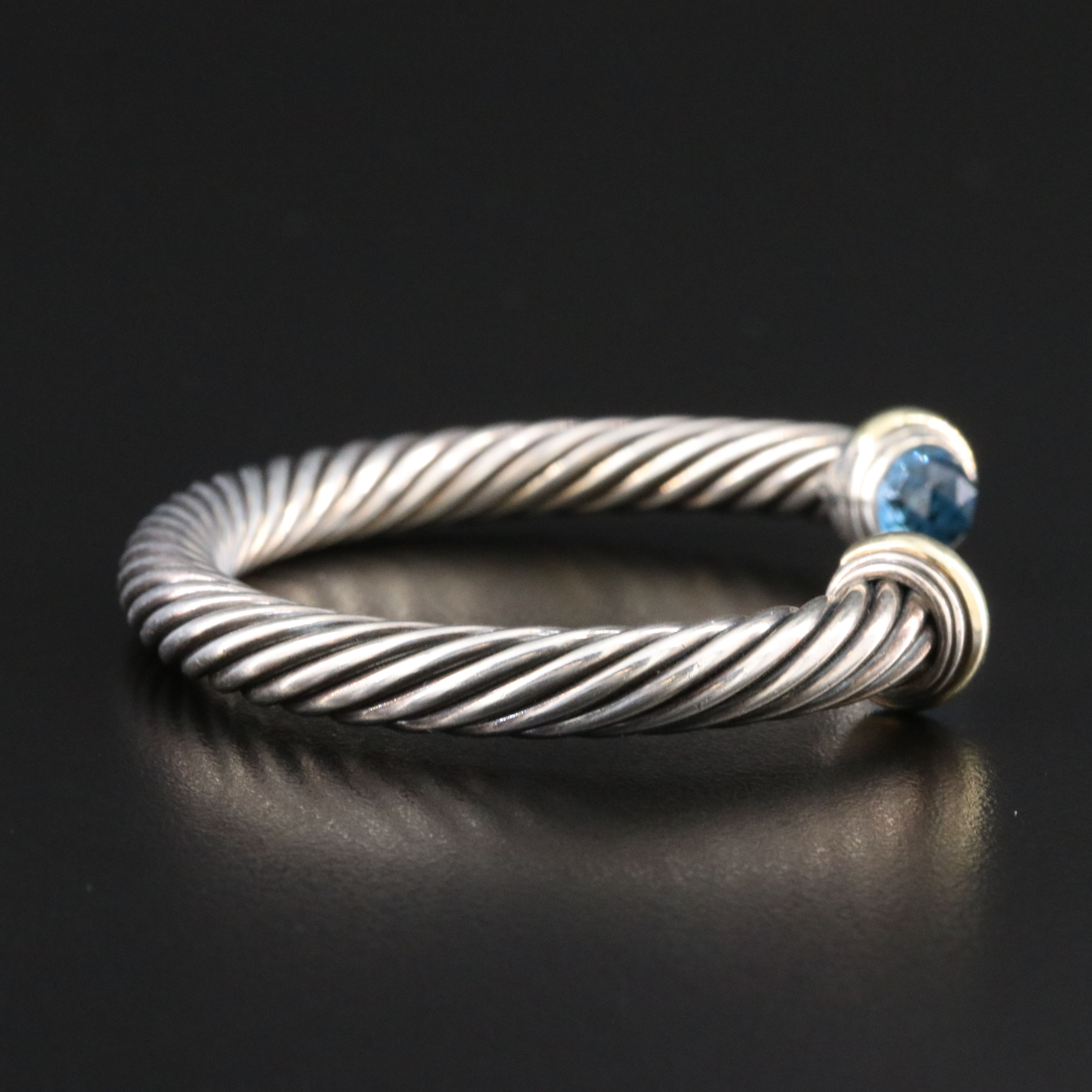 David Yurman Sterling and Blue Topaz Cable Cuff Bracelet with 14K Accents