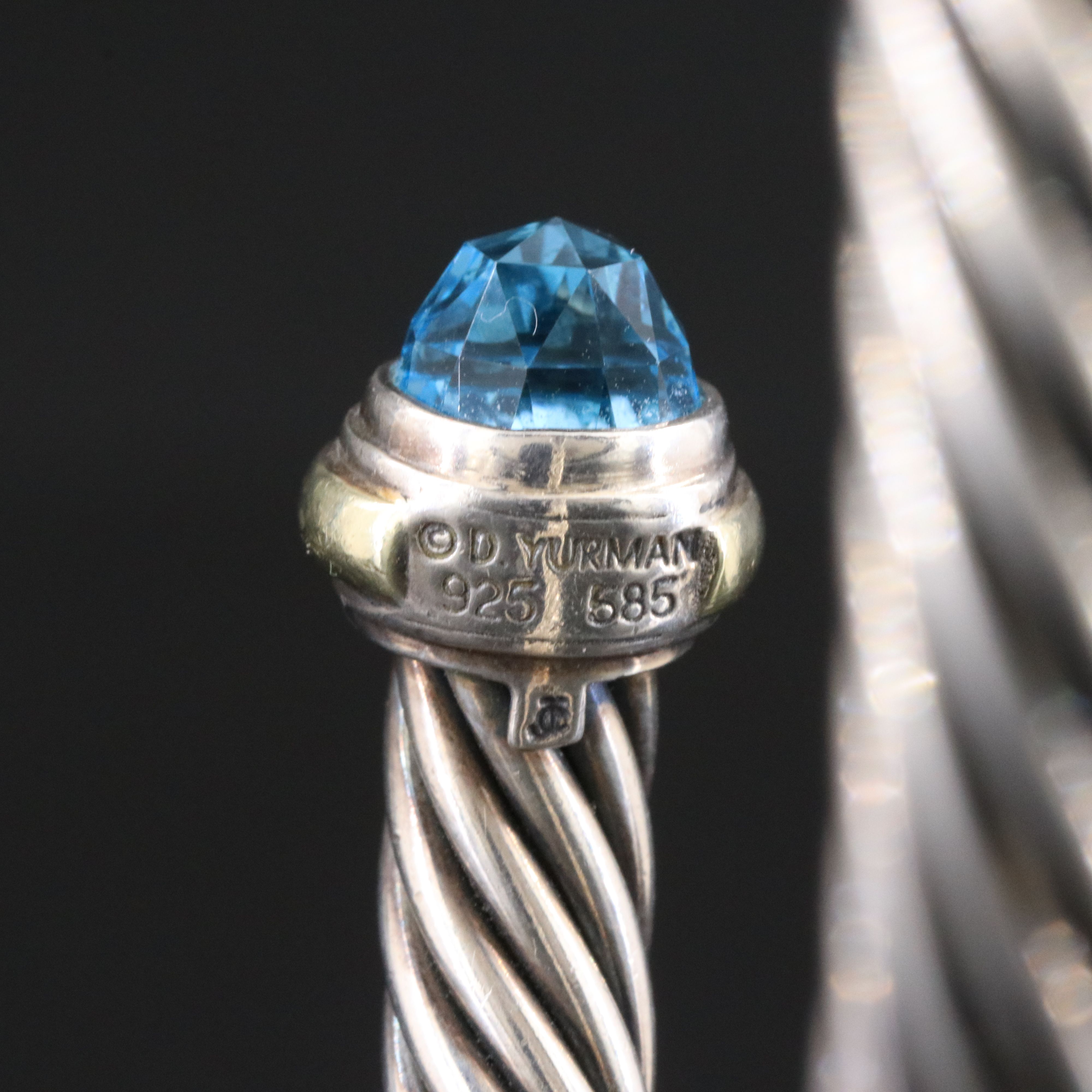 David Yurman Sterling and Blue Topaz Cable Cuff Bracelet with 14K Accents