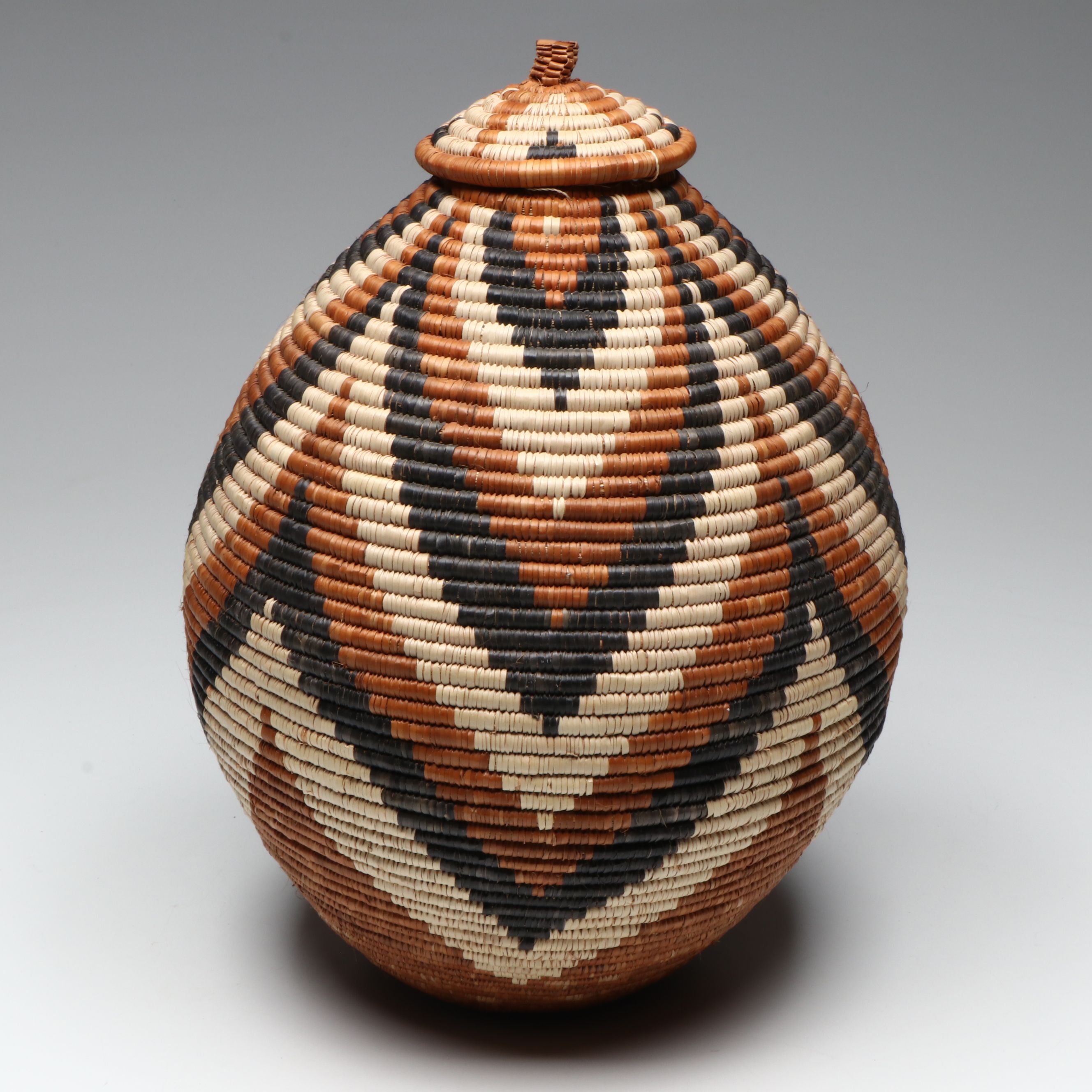 Zulu Ilala Palm and Natural Dye Lidded Basket