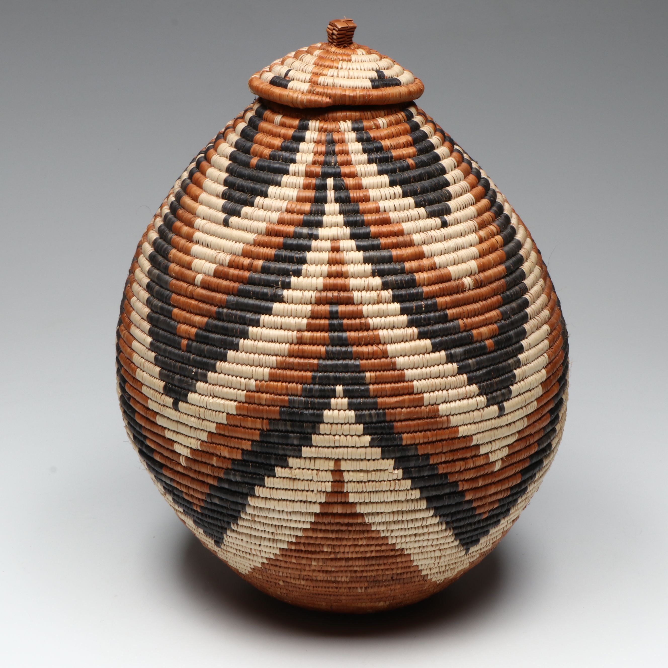 Zulu Ilala Palm and Natural Dye Lidded Basket