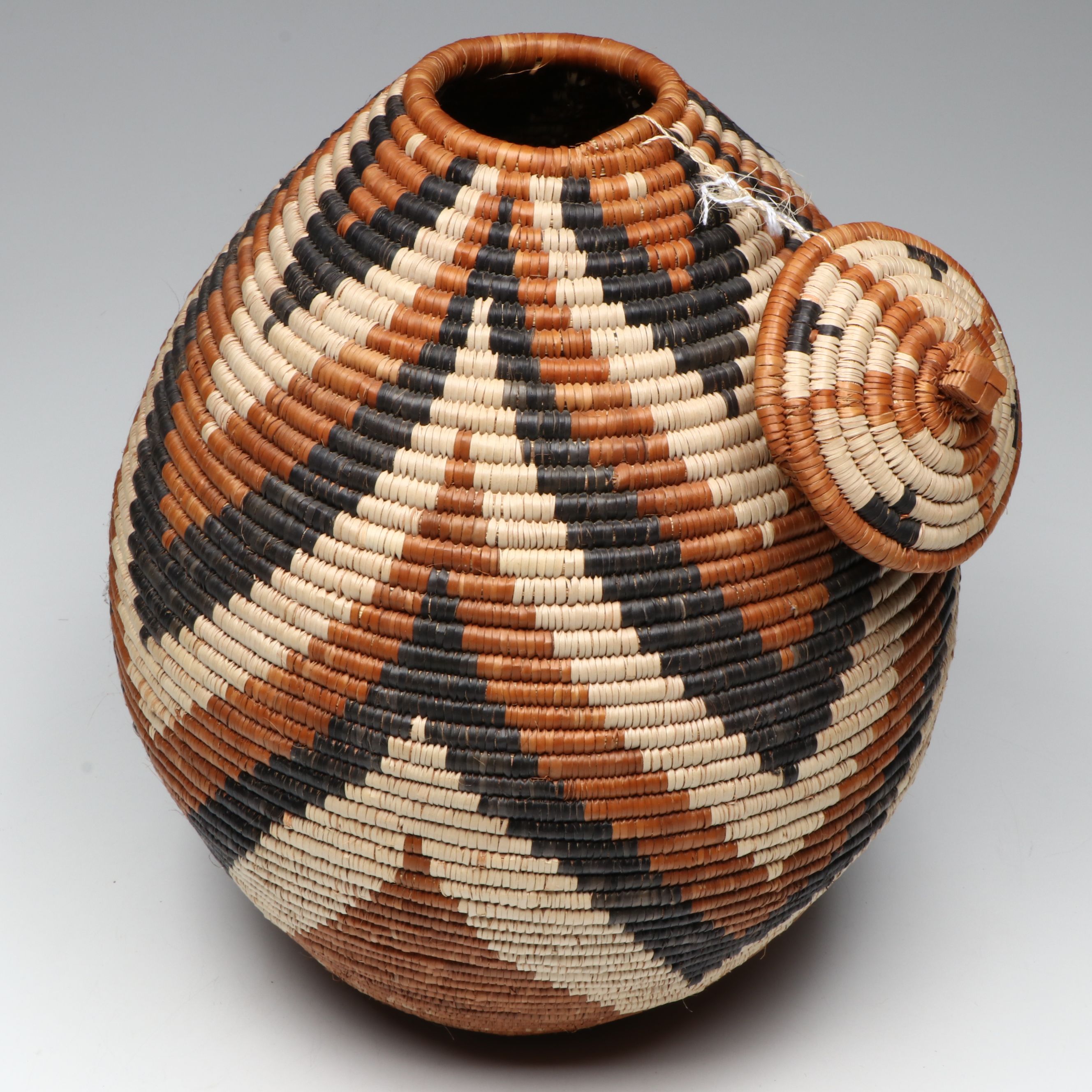 Zulu Ilala Palm and Natural Dye Lidded Basket
