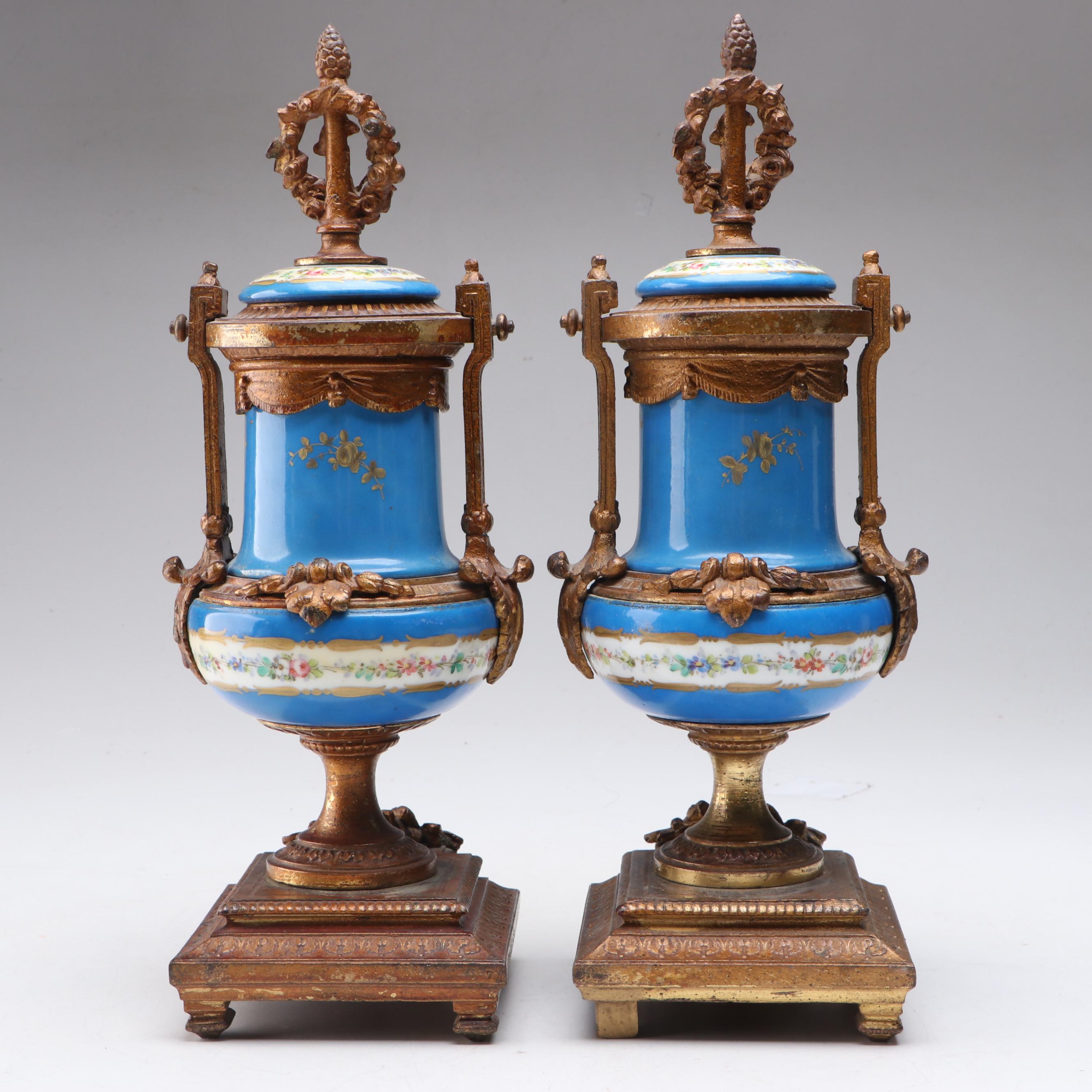 French Neoclassical Sèvres Style Garniture Urns