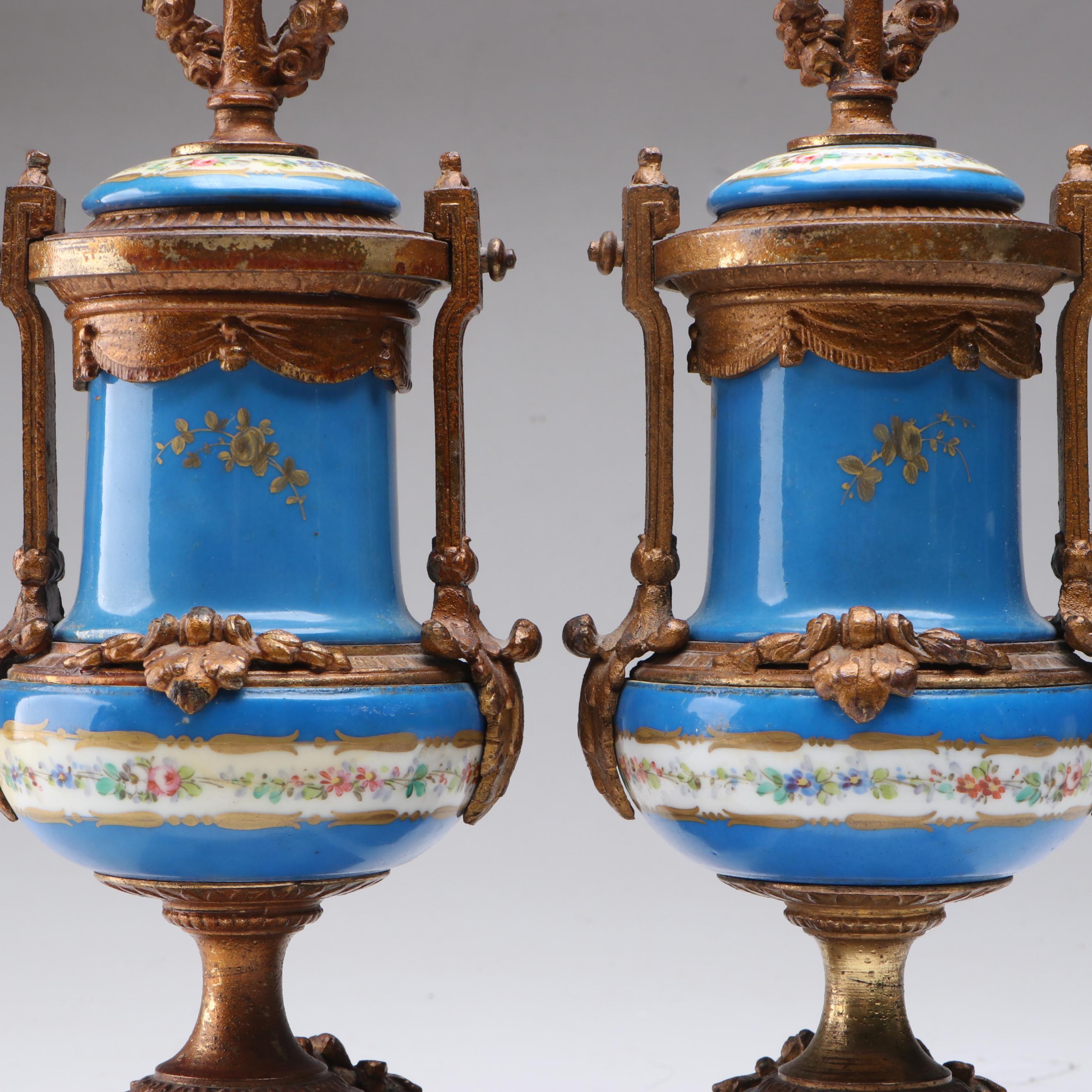 French Neoclassical Sèvres Style Garniture Urns