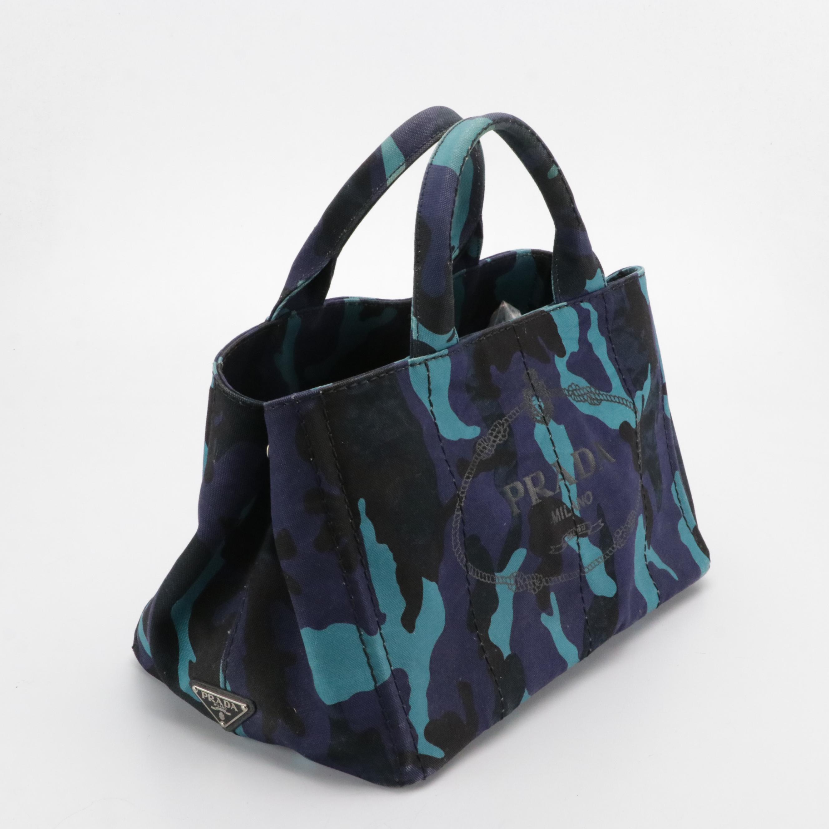 Prada Logo Two-Way Tote B2642B in Canapa Camouflage Canvas