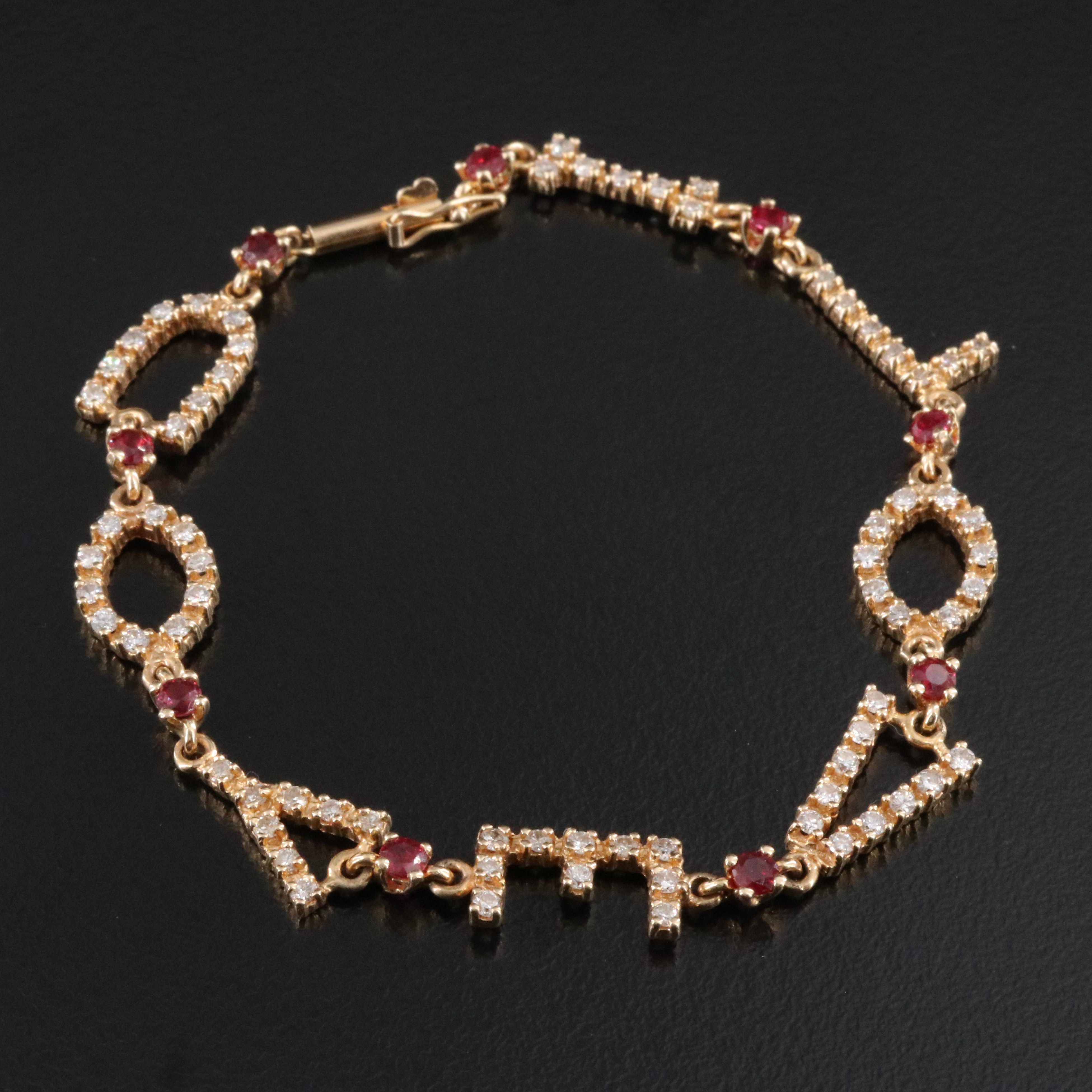 14K "I LOVE YOU" Diamond and Ruby Bracelet
