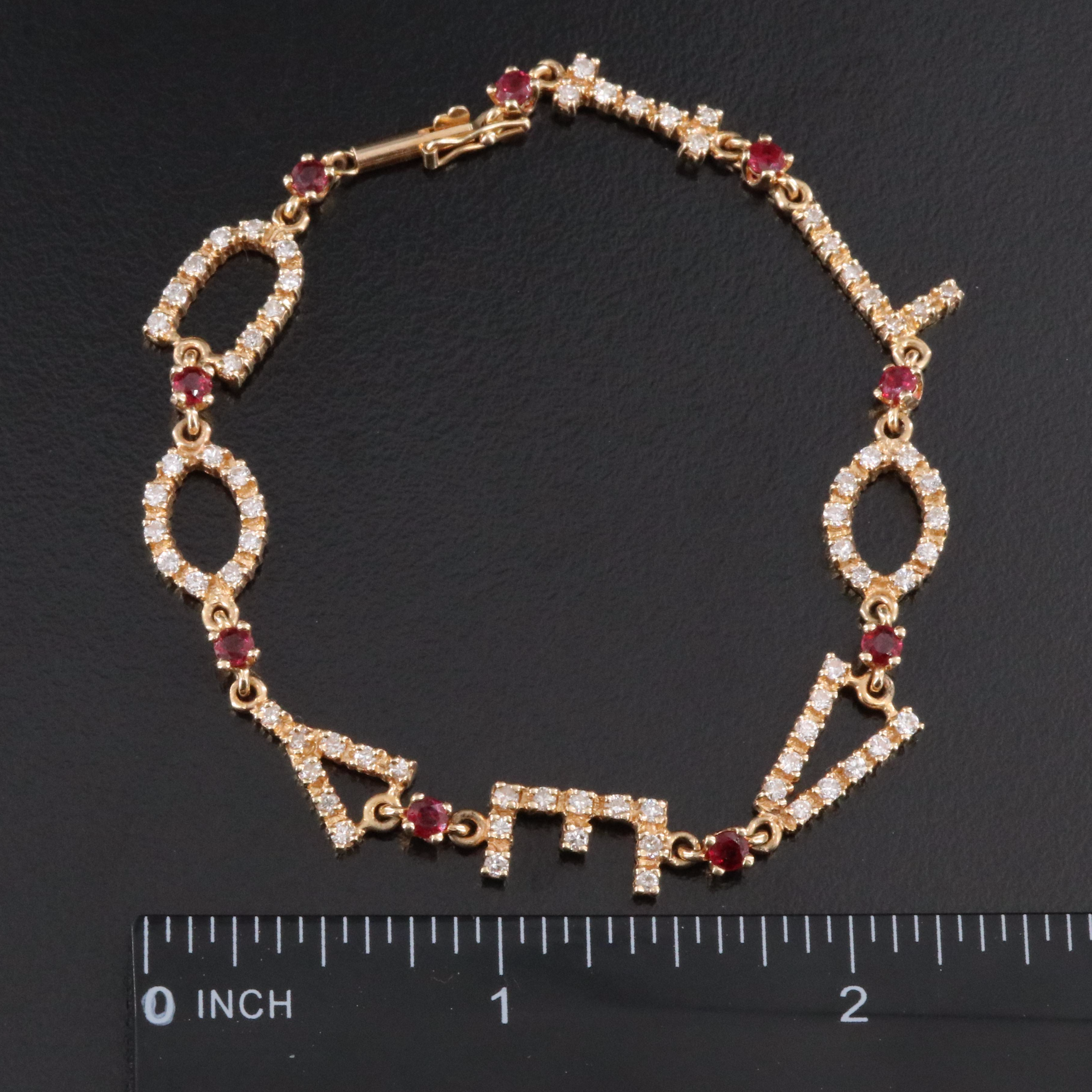 14K "I LOVE YOU" Diamond and Ruby Bracelet