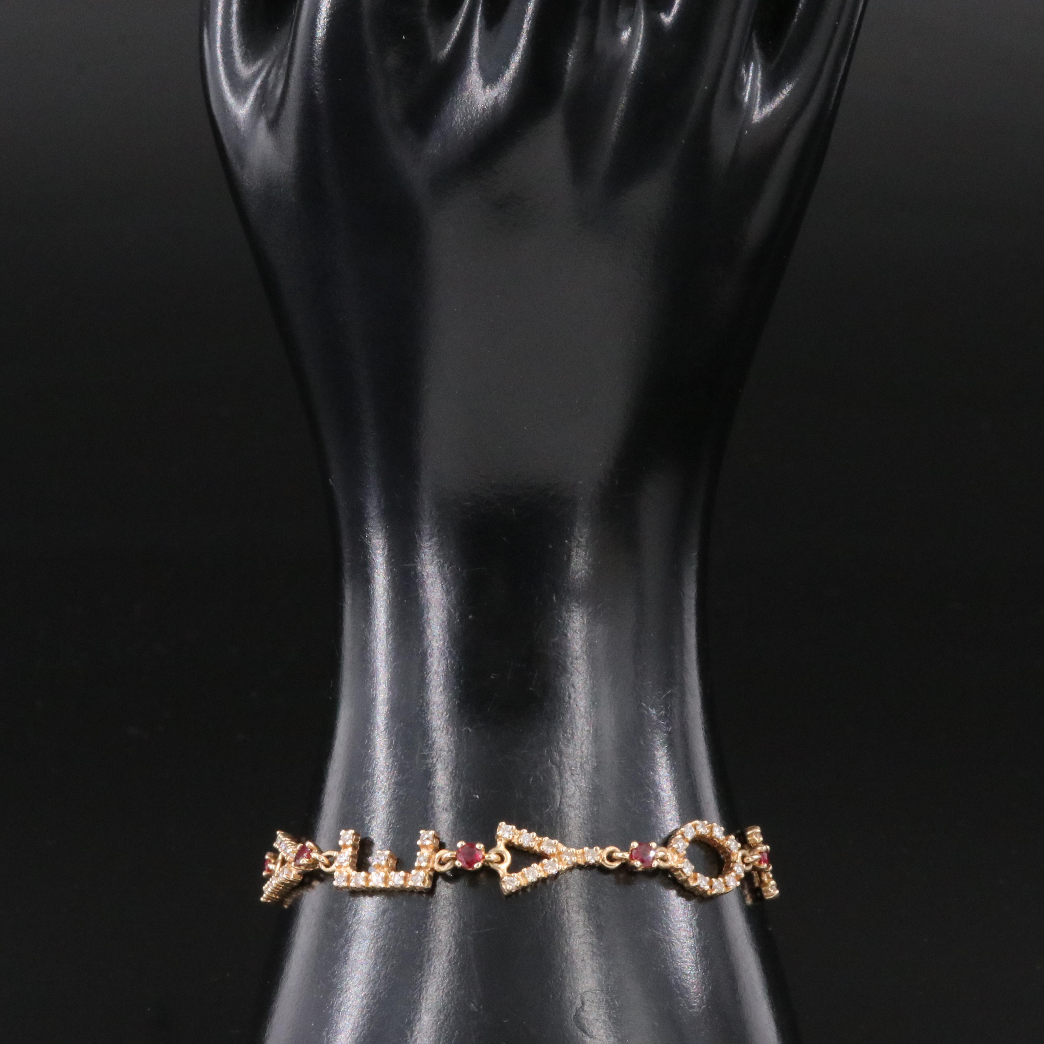14K "I LOVE YOU" Diamond and Ruby Bracelet