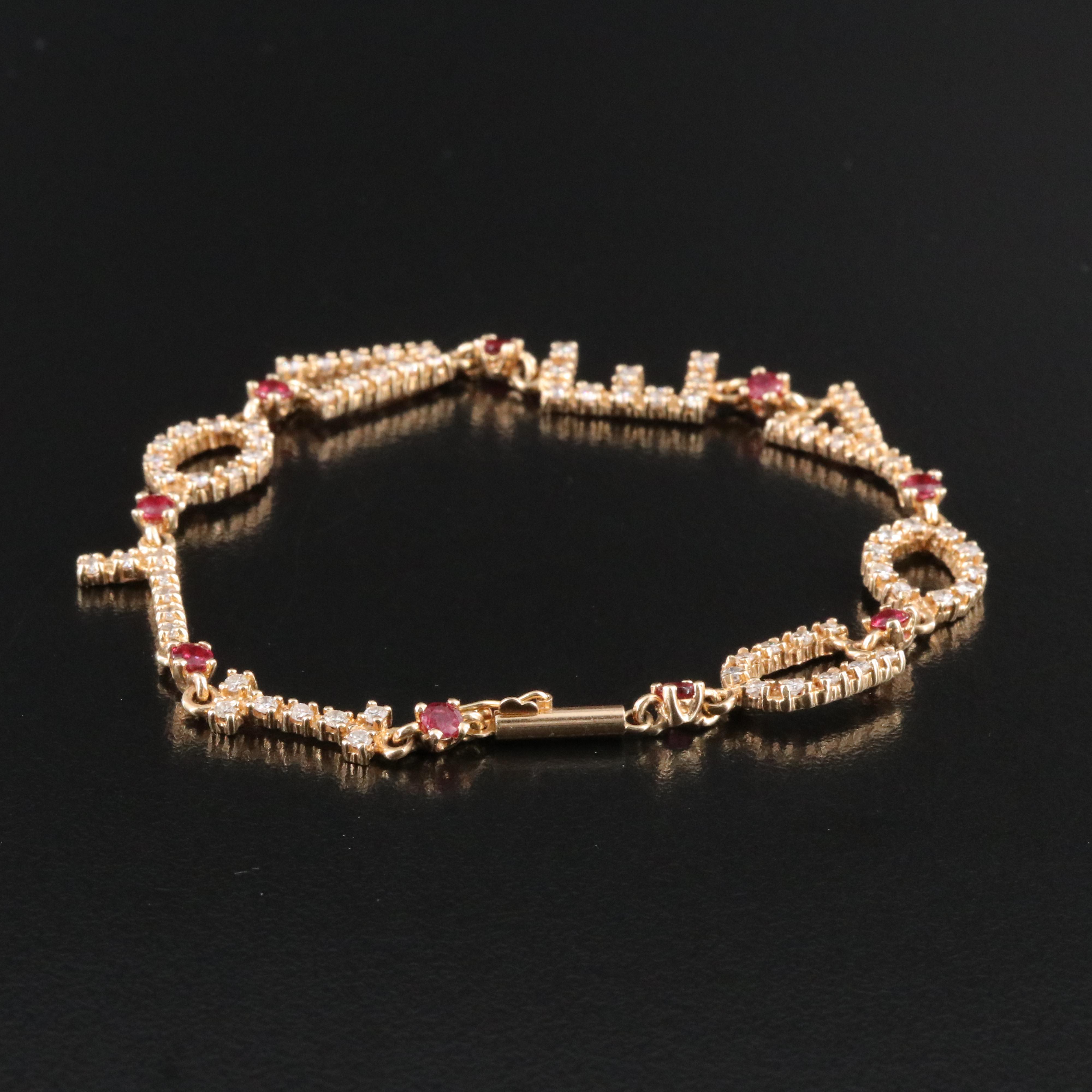 14K "I LOVE YOU" Diamond and Ruby Bracelet