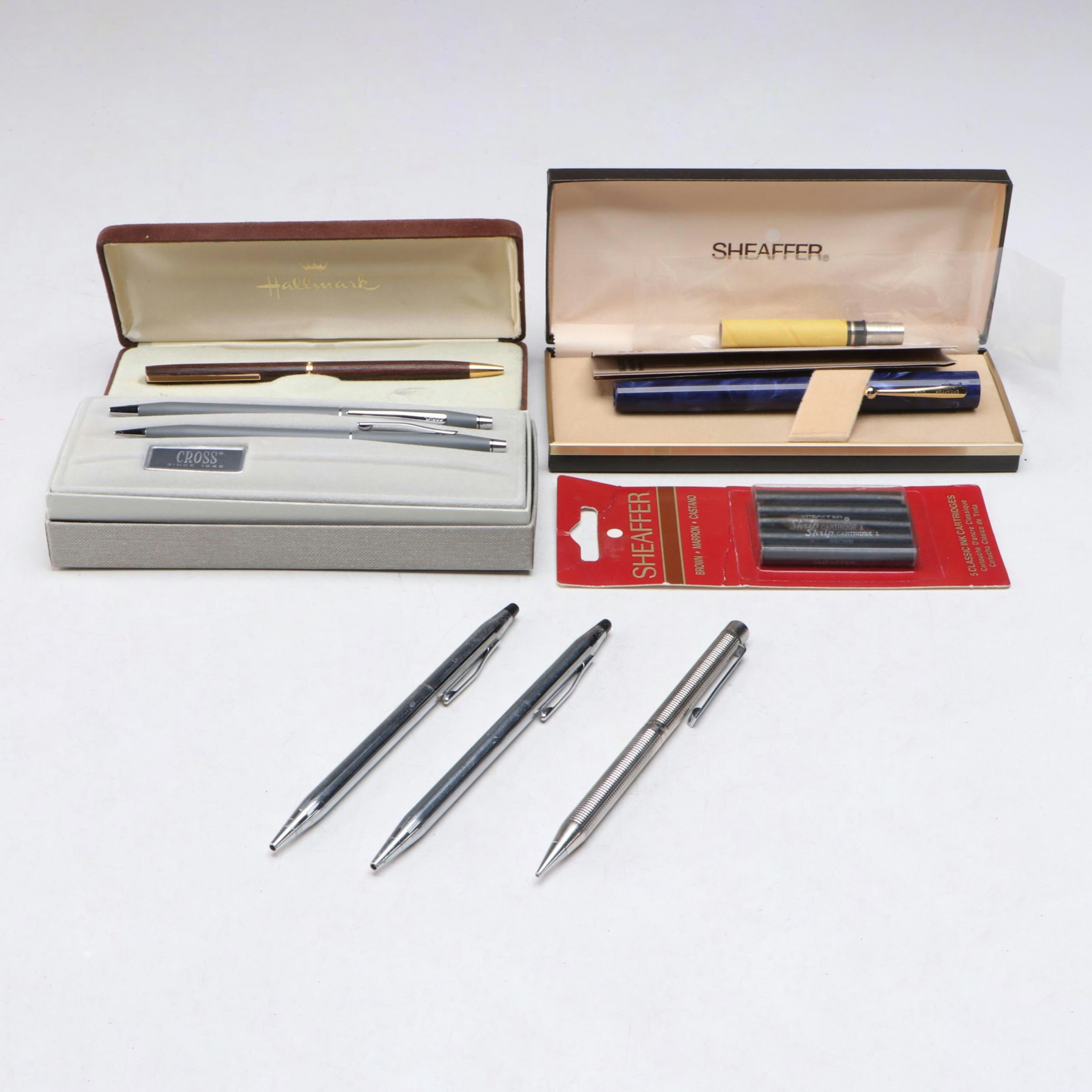 Sheaffer Fountain Pen with Cross, Hallmark and Other Metal Pens