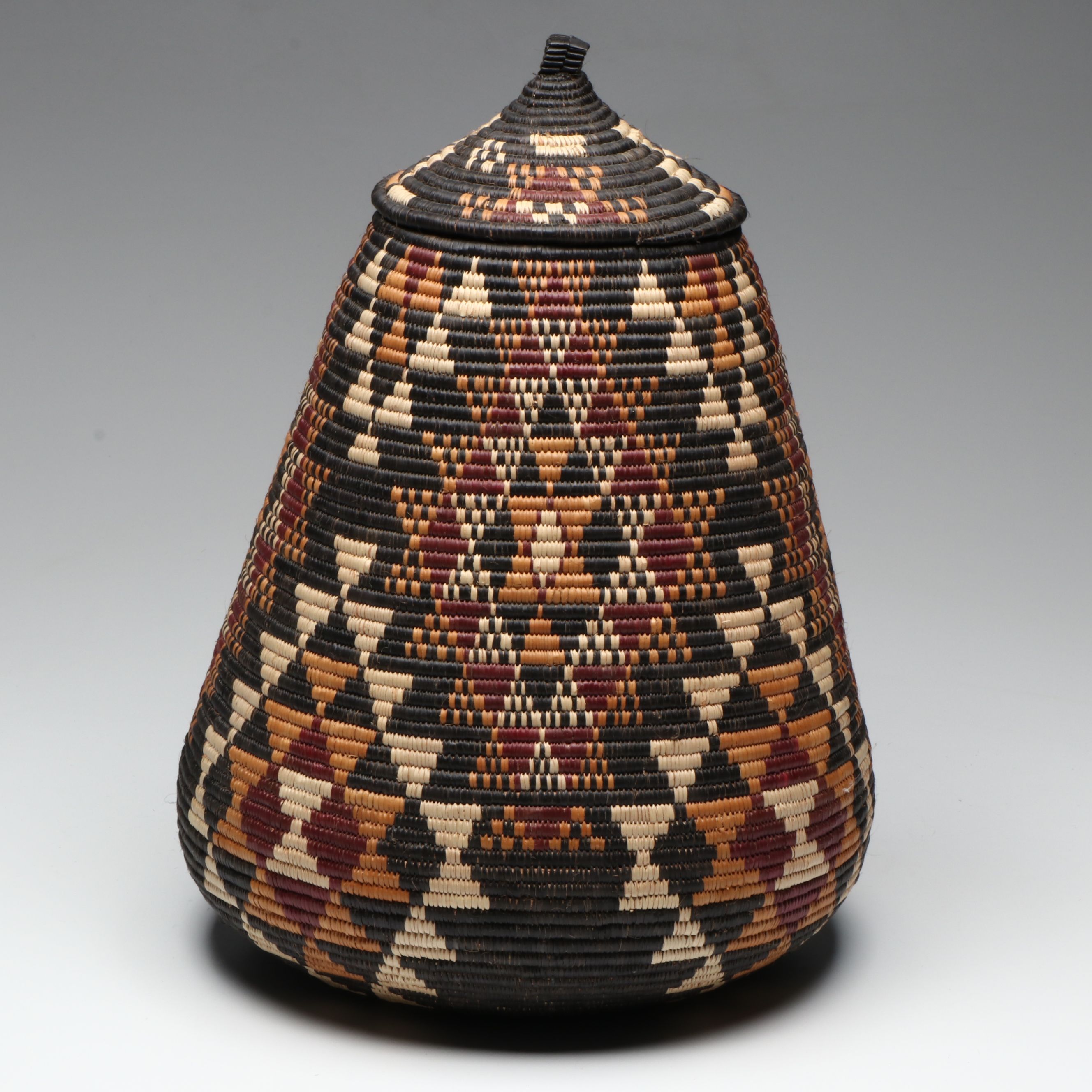 Lucy Mdluli Zulu Ilala Palm and Natural Dye Lidded Basket
