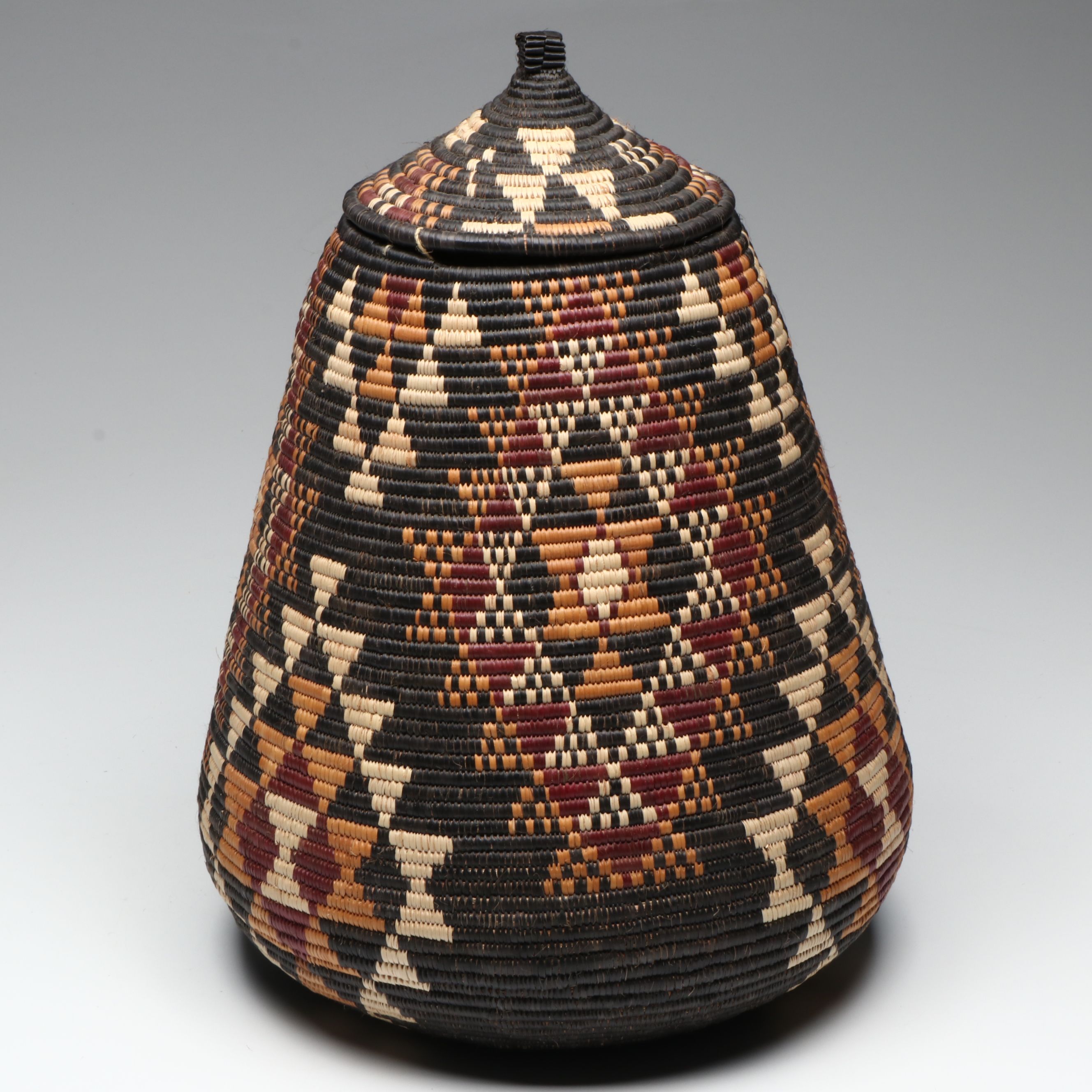 Lucy Mdluli Zulu Ilala Palm and Natural Dye Lidded Basket