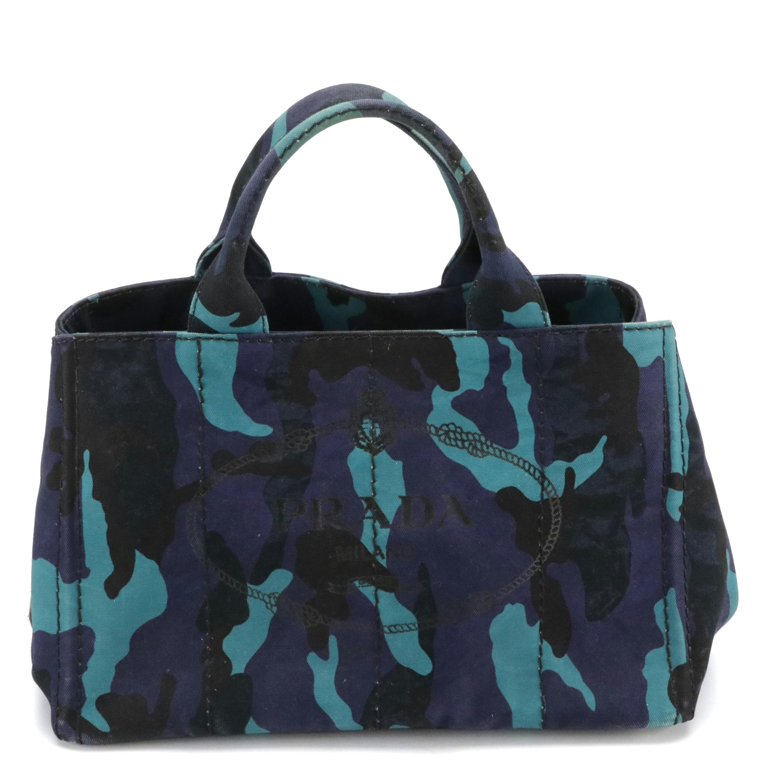 Prada Logo Two-Way Tote B2642B in Canapa Camouflage Canvas