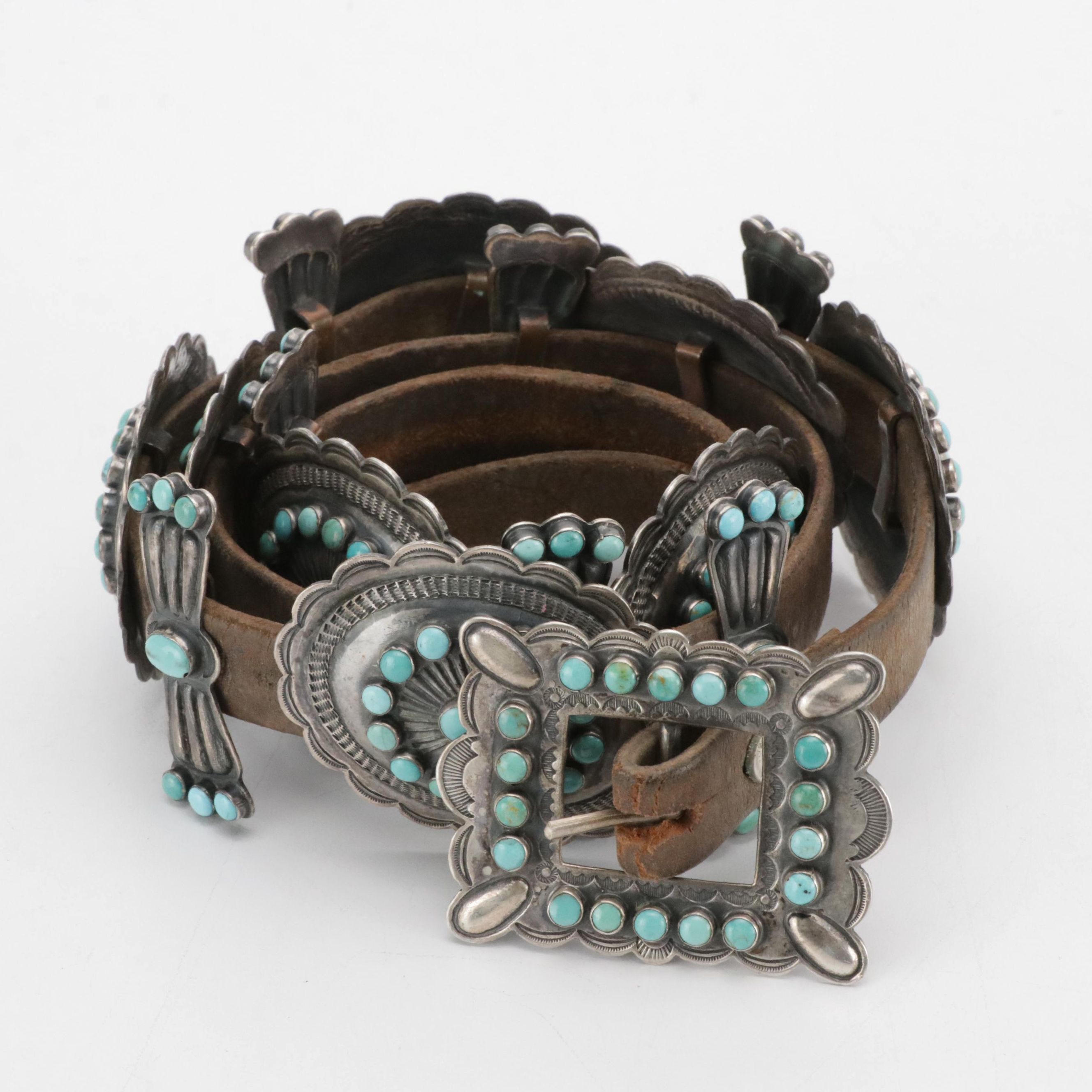 Southwestern Sterling Silver Turquoise Concho Belt