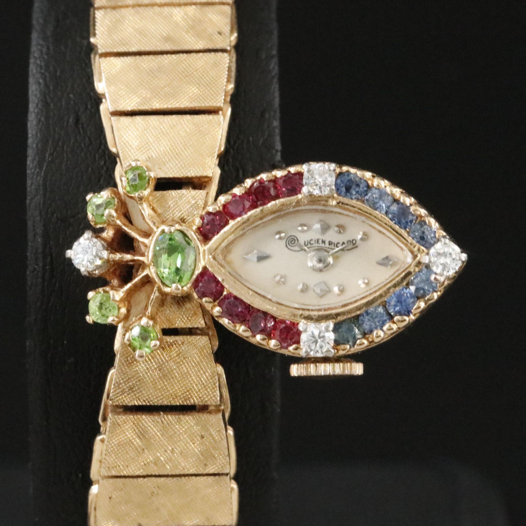 Lucien Picard 14K Vintage Gemstone and Diamond Watch, C.1950