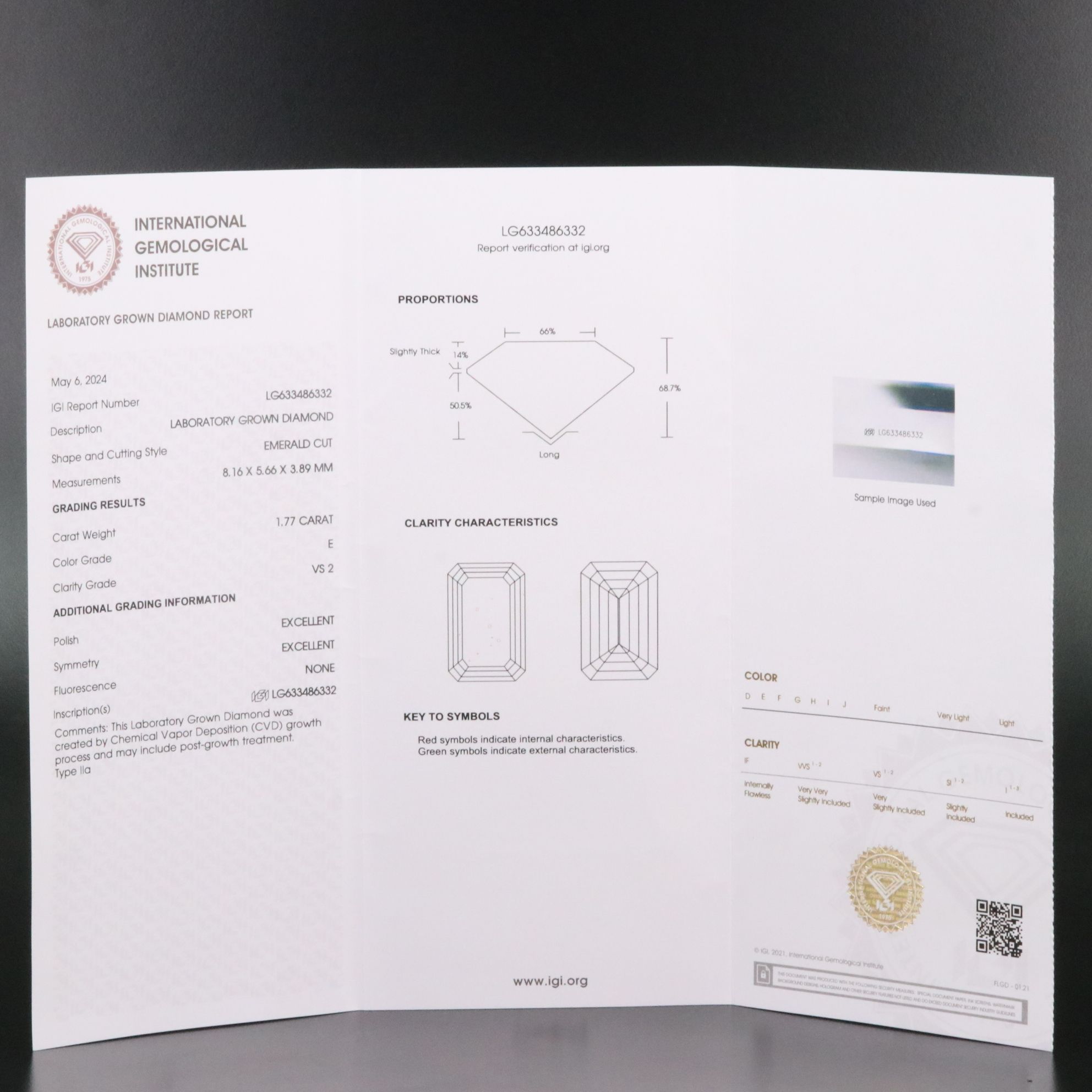 Loose 1.77 CT Lab Grown Diamond with IGI Report