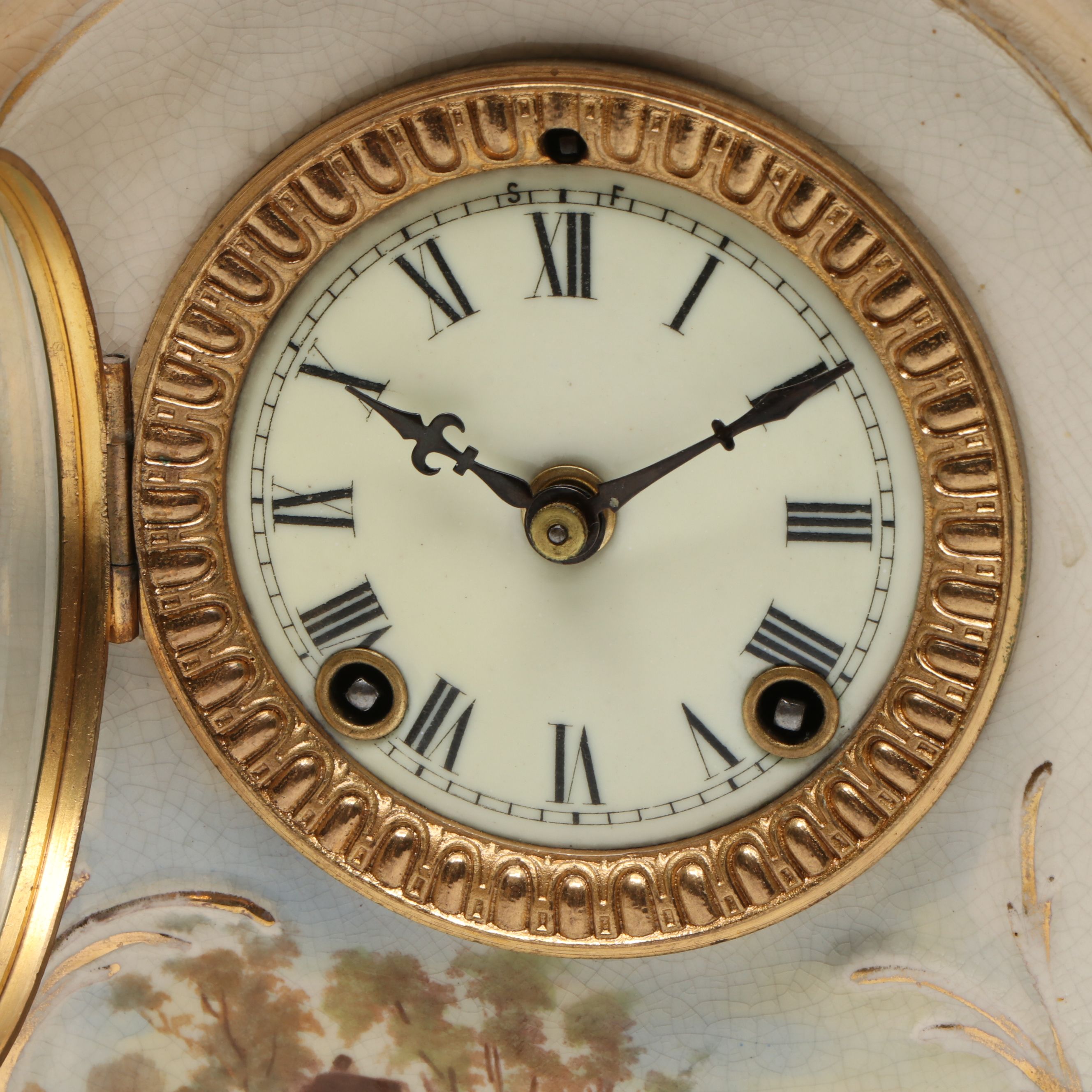 Ansonia Bonn "La Roda" Hand-Painted Porcelain Mantel Clock, Late 19th C.