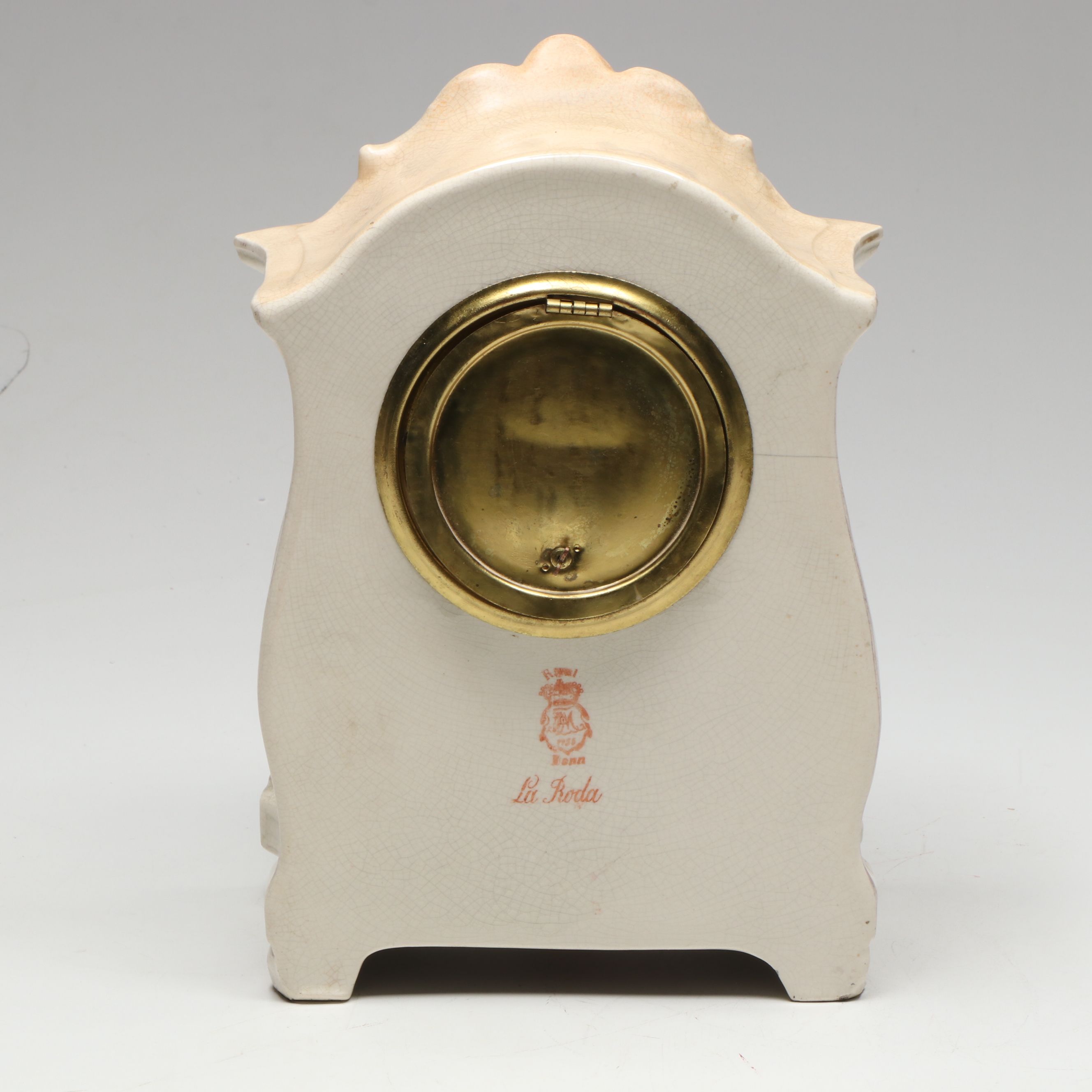 Ansonia Bonn "La Roda" Hand-Painted Porcelain Mantel Clock, Late 19th C.