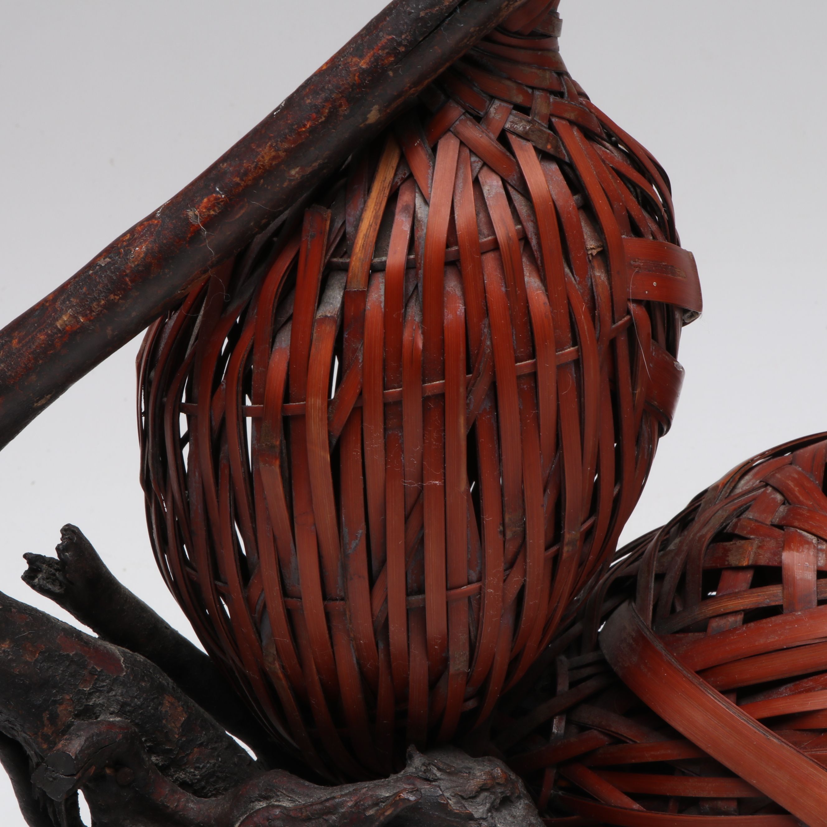 Japanese Taishō Era Double Gourd Hyotan Form Hanakago Ikebana Basket