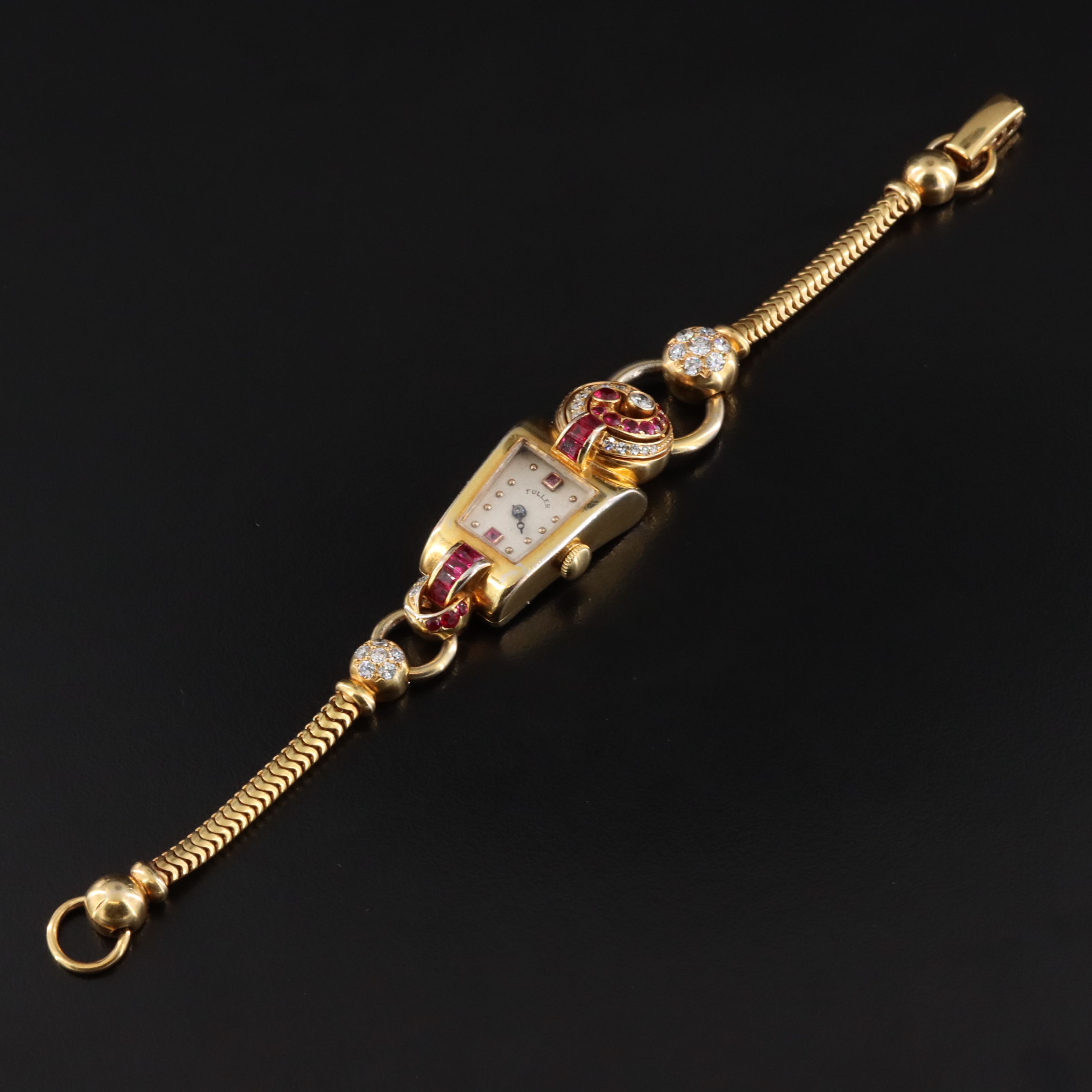 Vintage Art Deco 14K Ruby and Diamond Fuller Watch