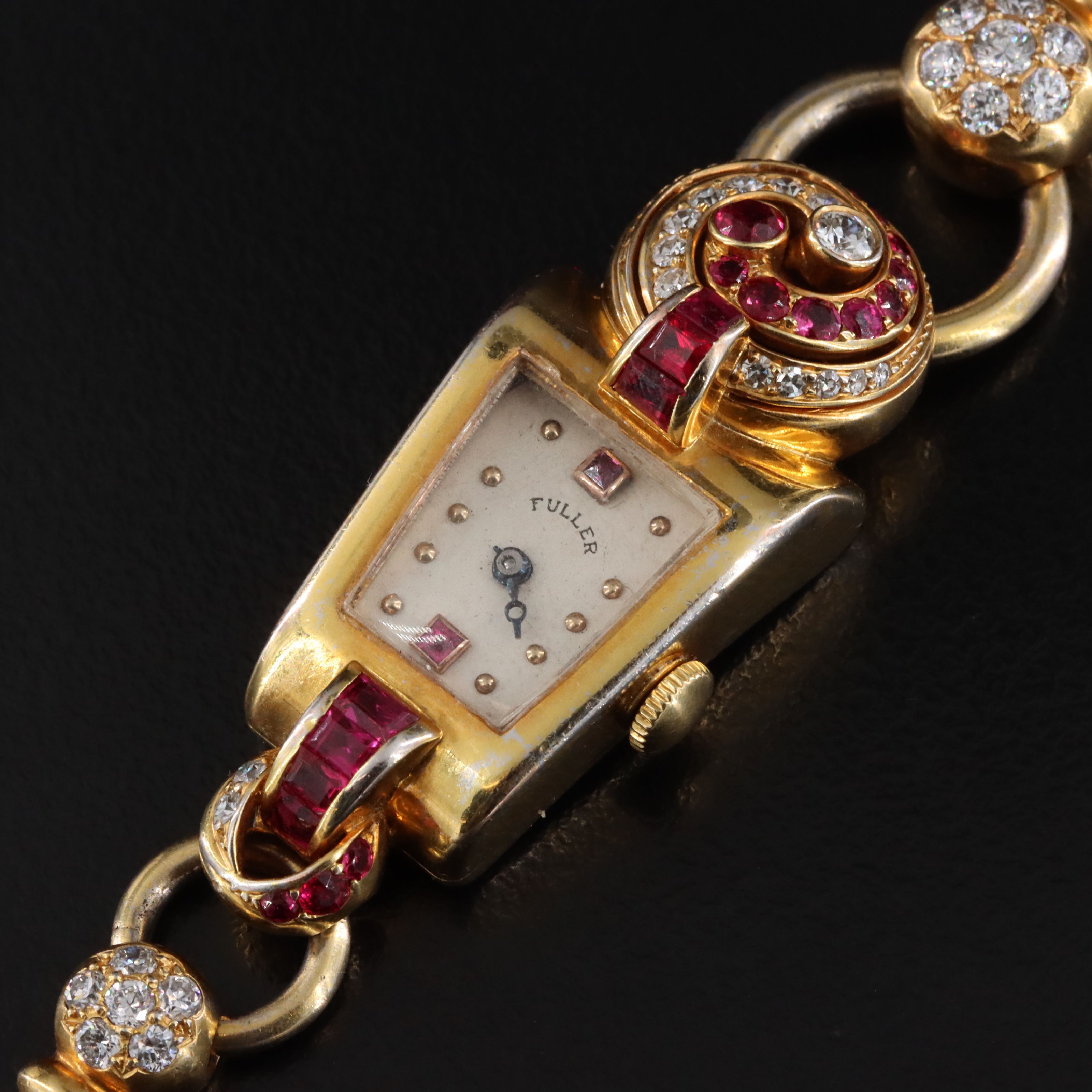 Vintage Art Deco 14K Ruby and Diamond Fuller Watch