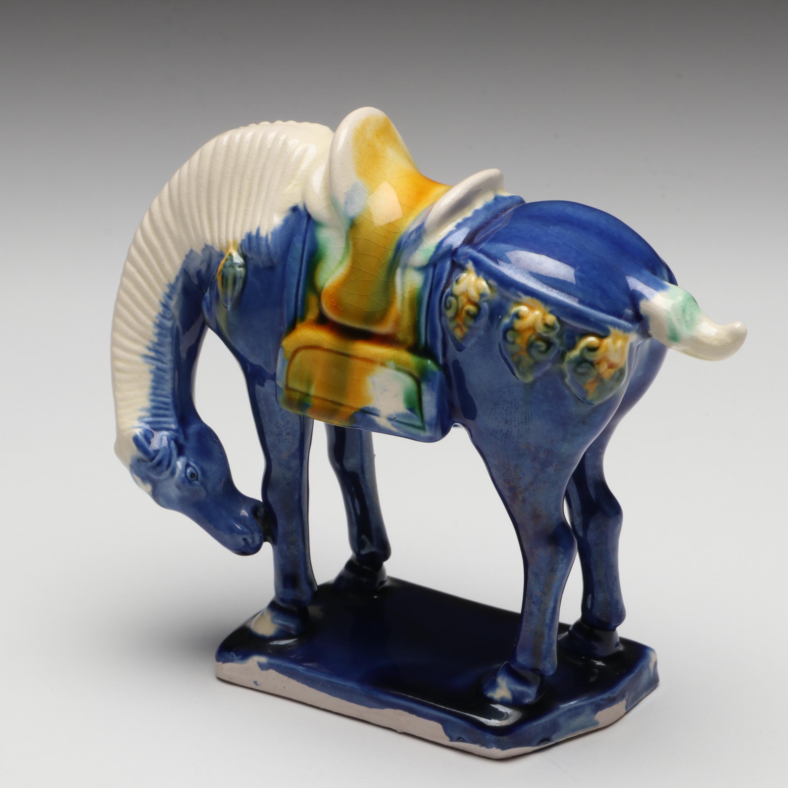 Chinese Tang Dynasty Style Sancai Glazed Ceramic Horse Figurine