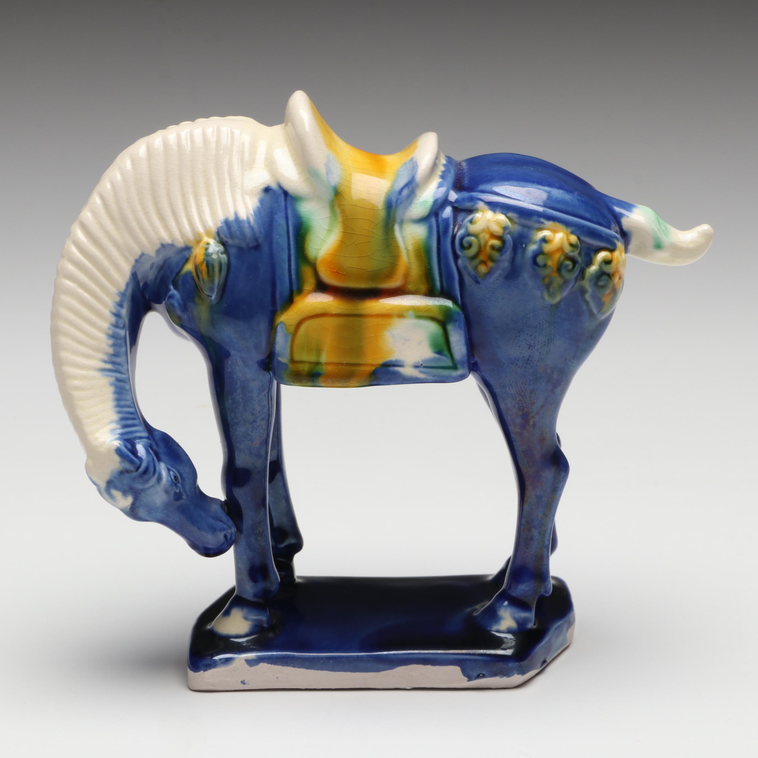 Chinese Tang Dynasty Style Sancai Glazed Ceramic Horse Figurine