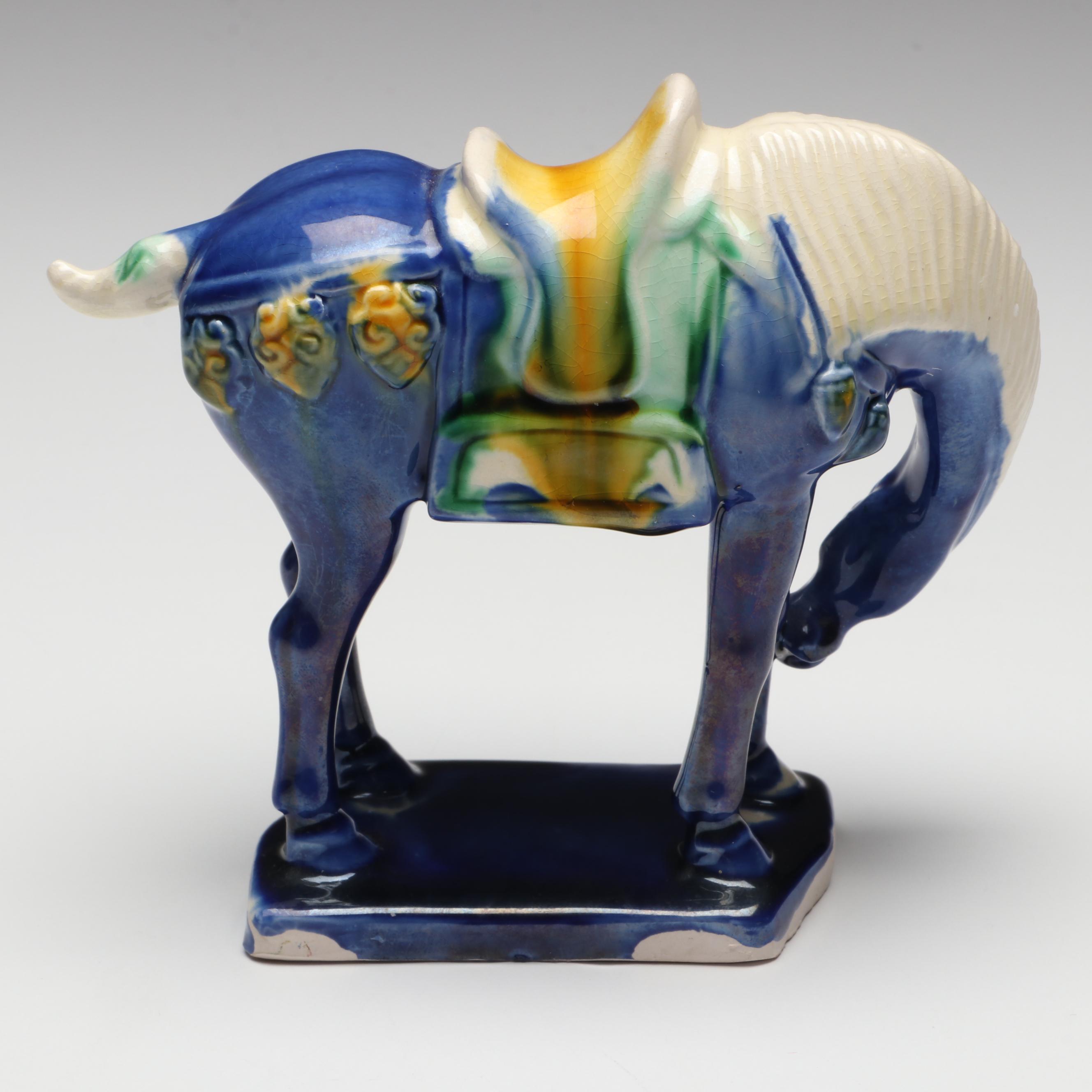 Chinese Tang Dynasty Style Sancai Glazed Ceramic Horse Figurine