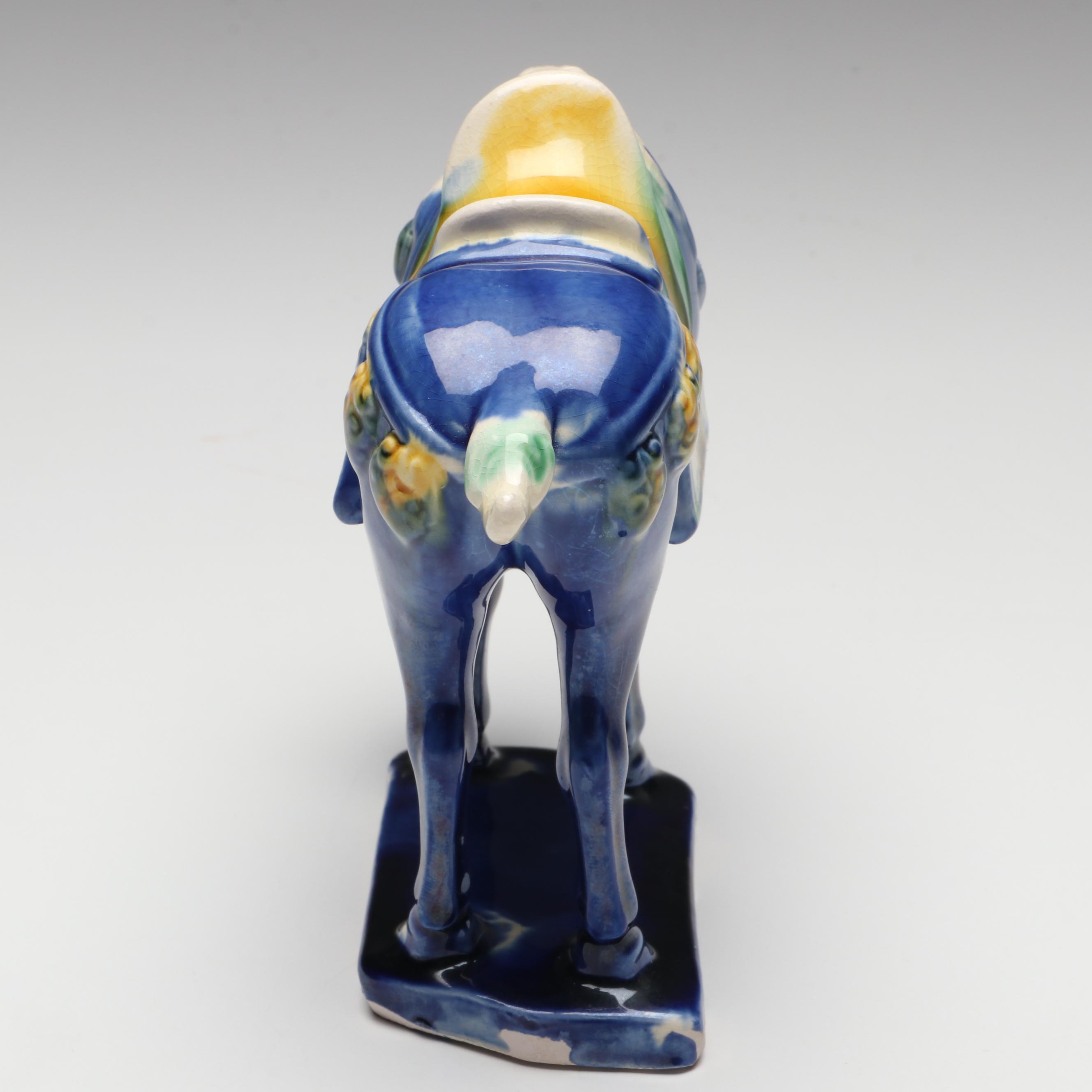 Chinese Tang Dynasty Style Sancai Glazed Ceramic Horse Figurine