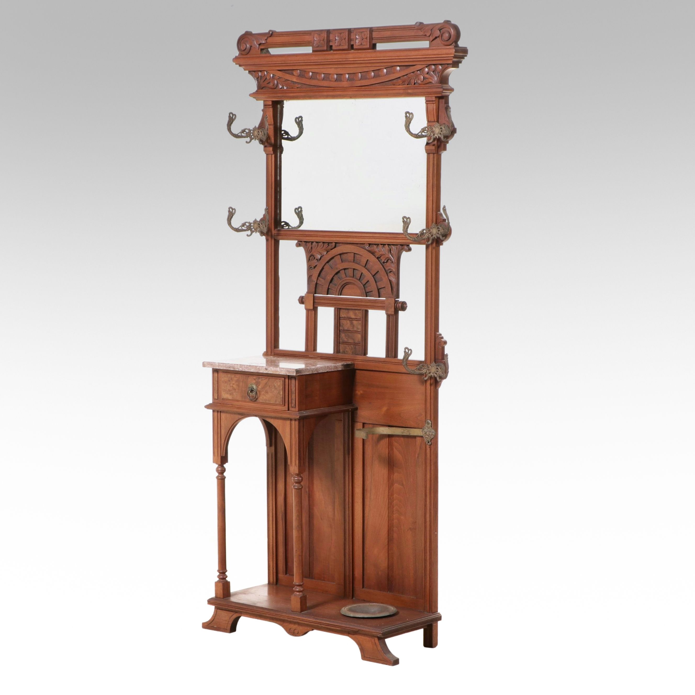Antique Victorian Carved Walnut Hall Tree