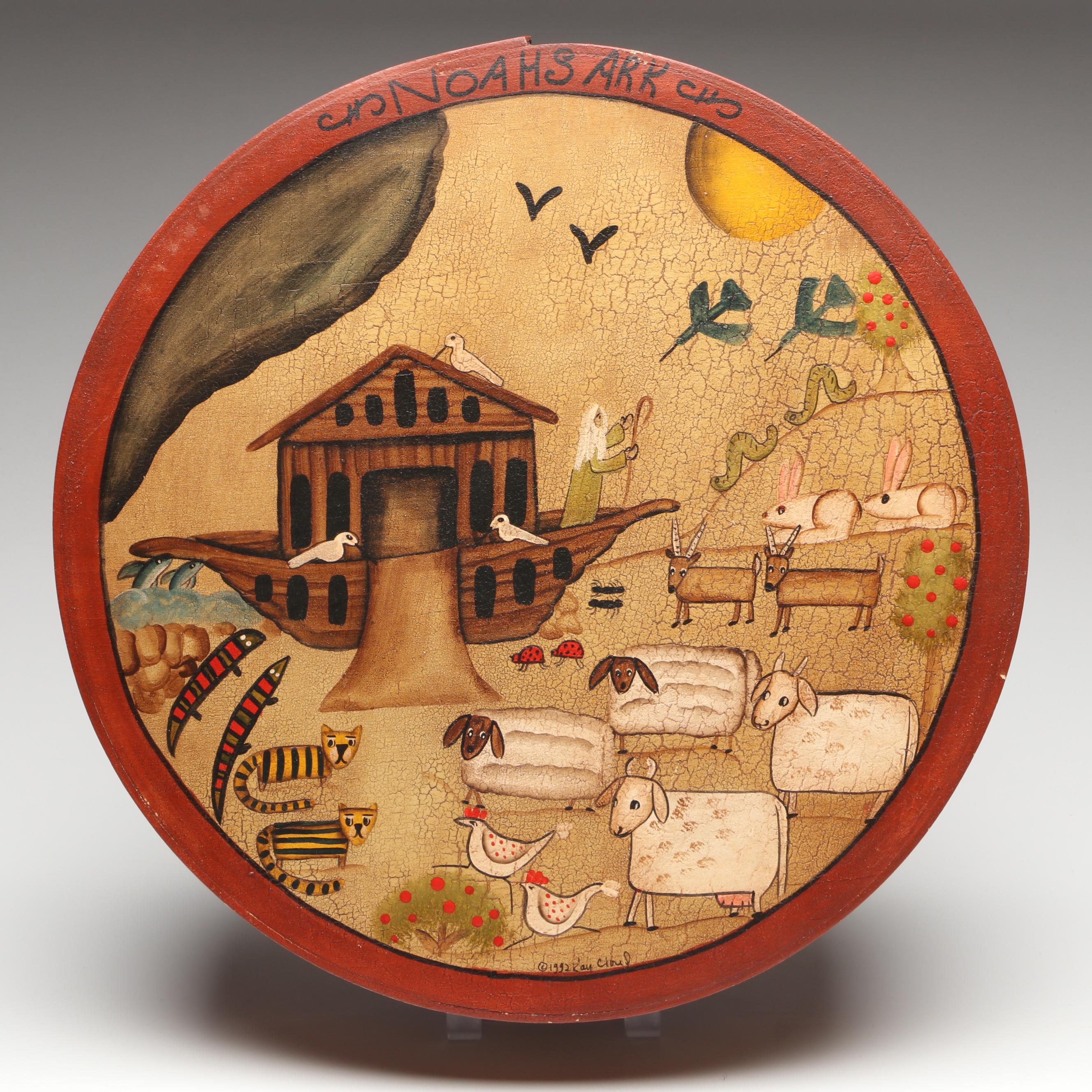 Kay Cloud Hand-Painted " Noah's Ark" Folk Art Box with Primitive Style Décor