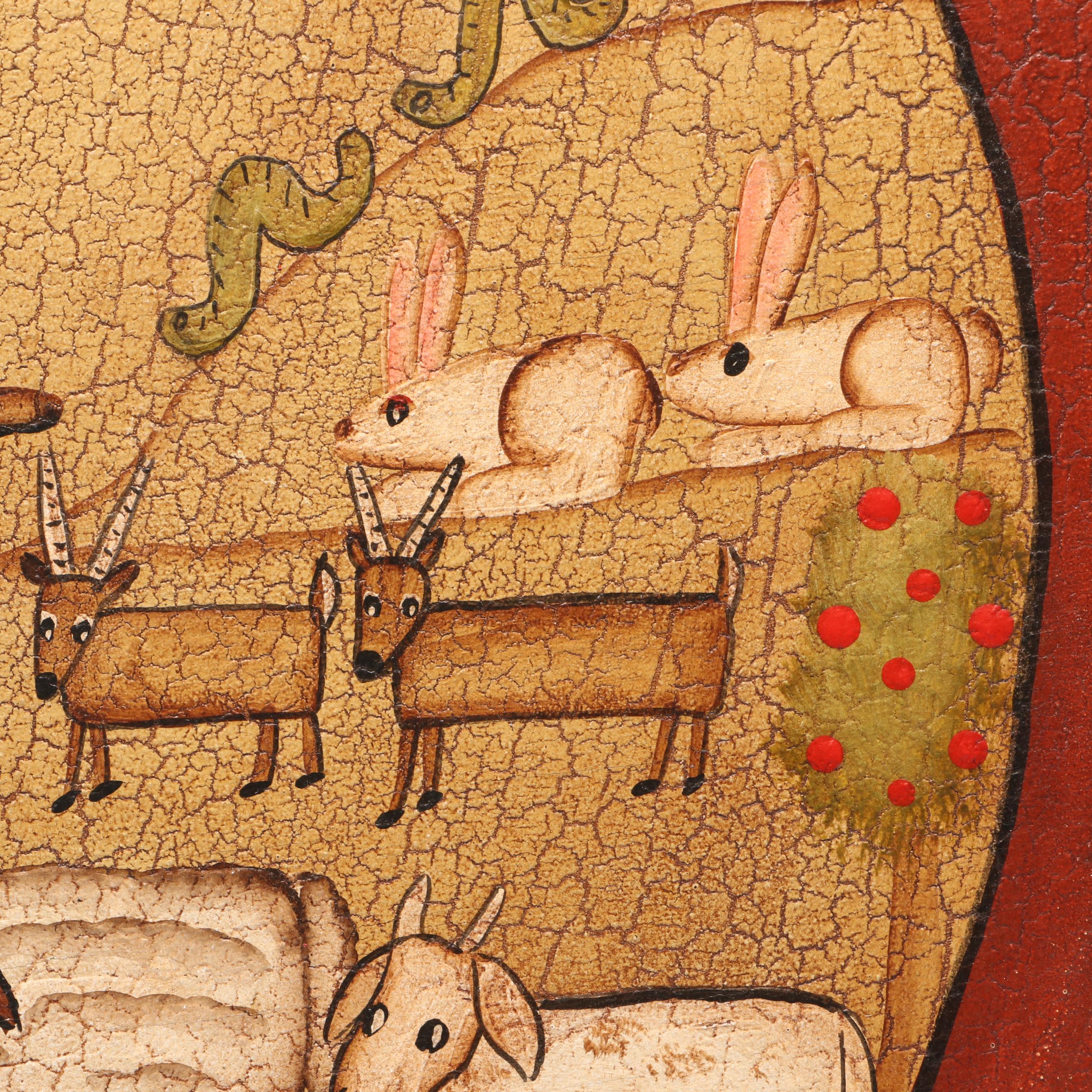 Kay Cloud Hand-Painted " Noah's Ark" Folk Art Box with Primitive Style Décor