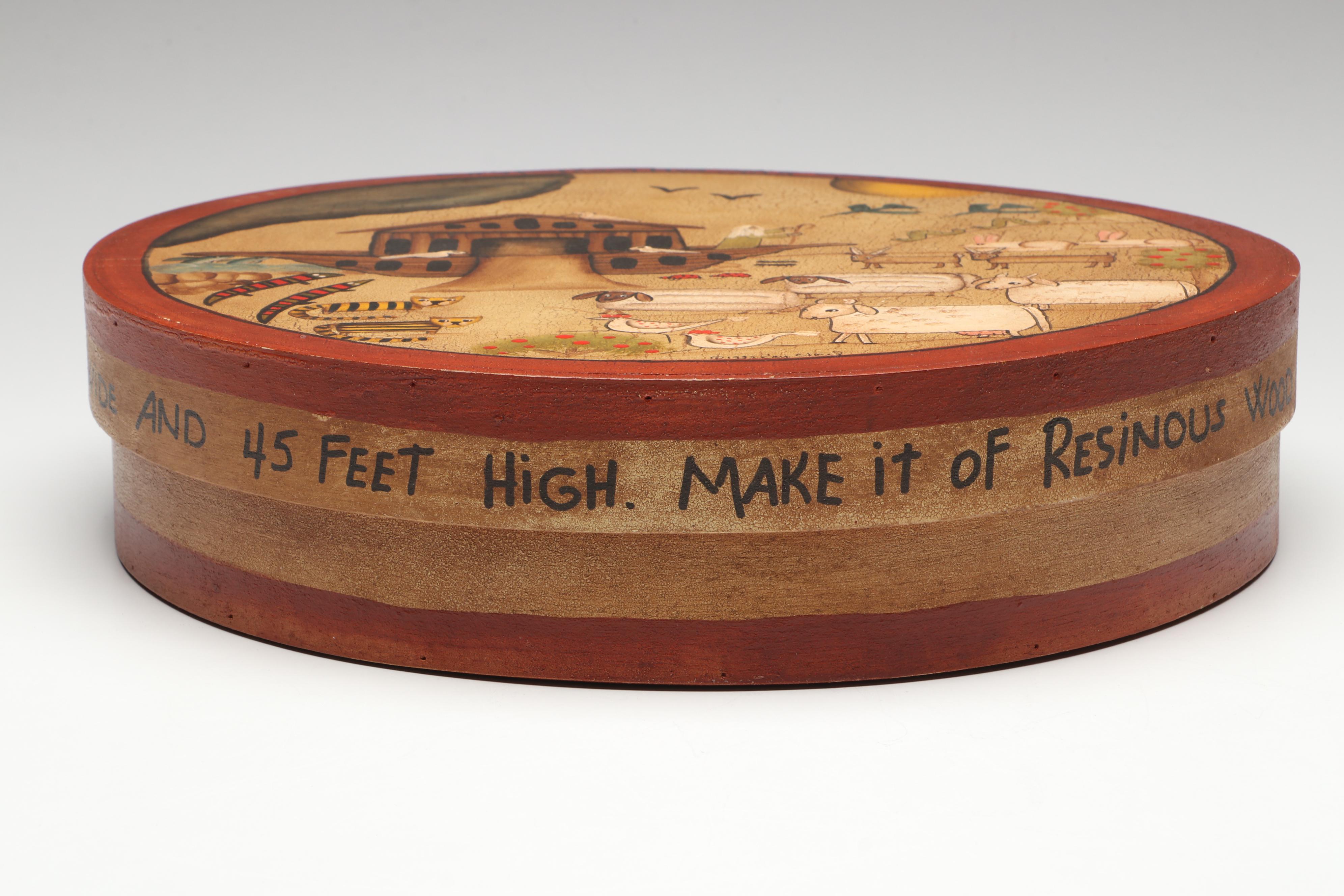 Kay Cloud Hand-Painted " Noah's Ark" Folk Art Box with Primitive Style Décor