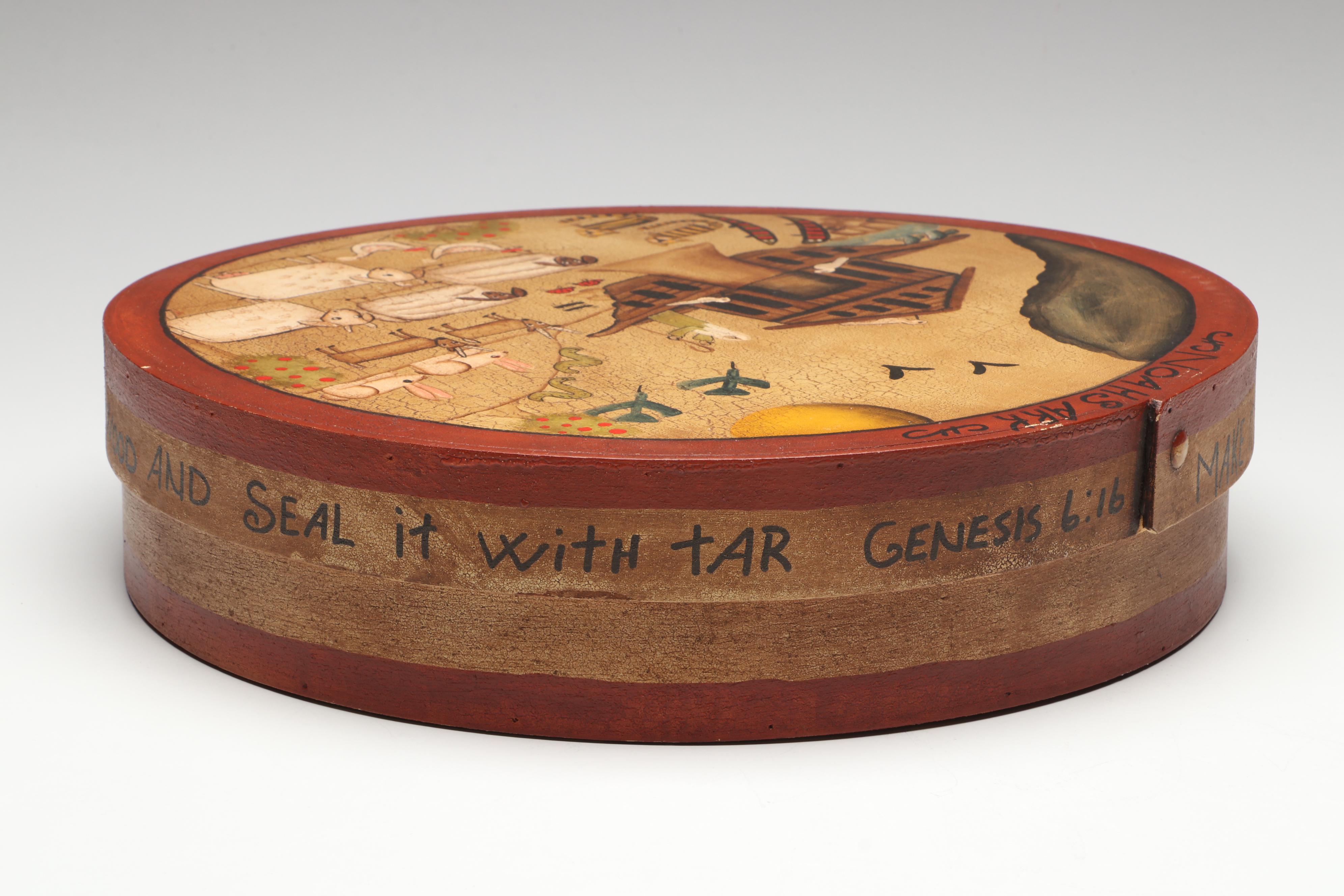 Kay Cloud Hand-Painted " Noah's Ark" Folk Art Box with Primitive Style Décor