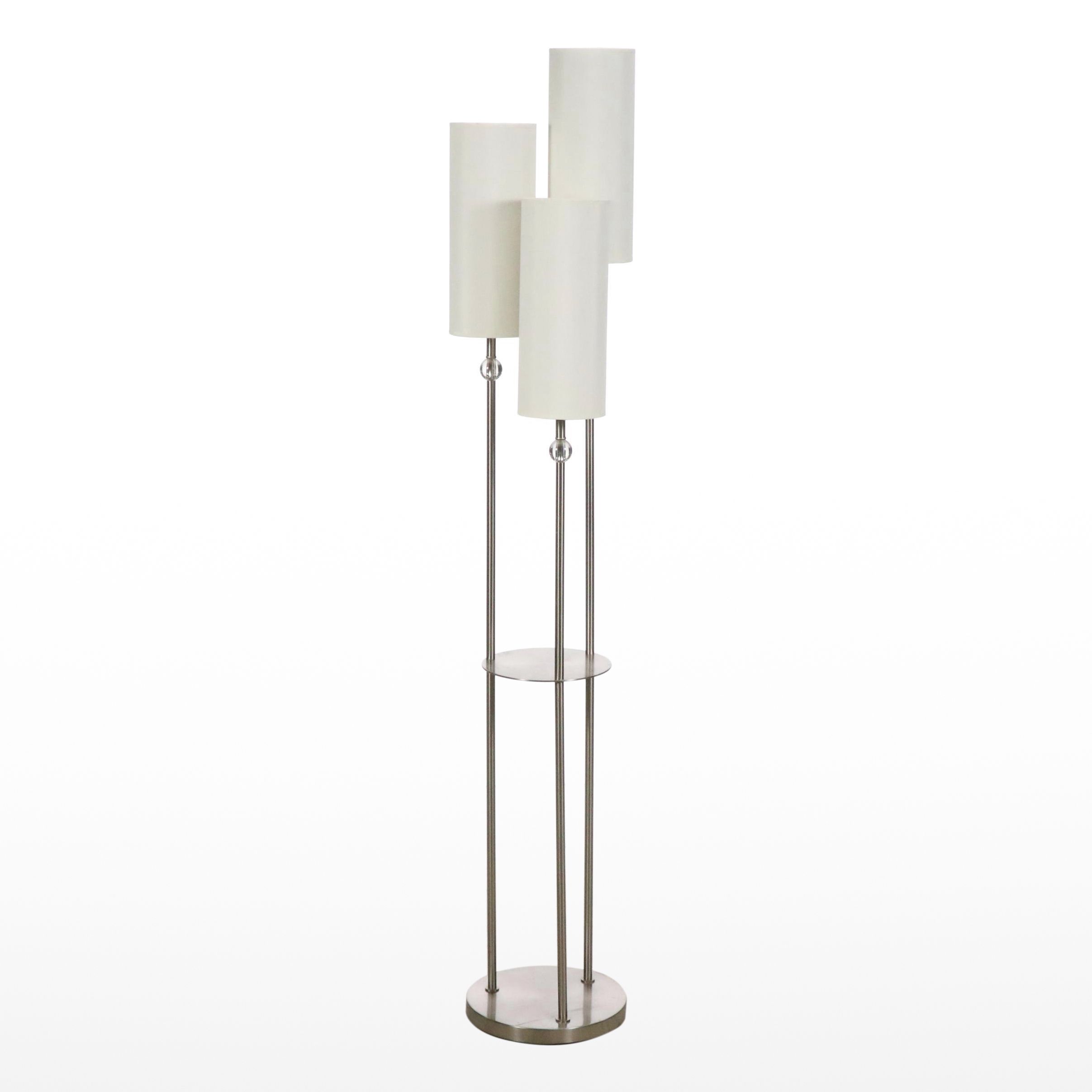 Adesso Trio Stainless Floor Lamp with White Linen Cylinder Shades