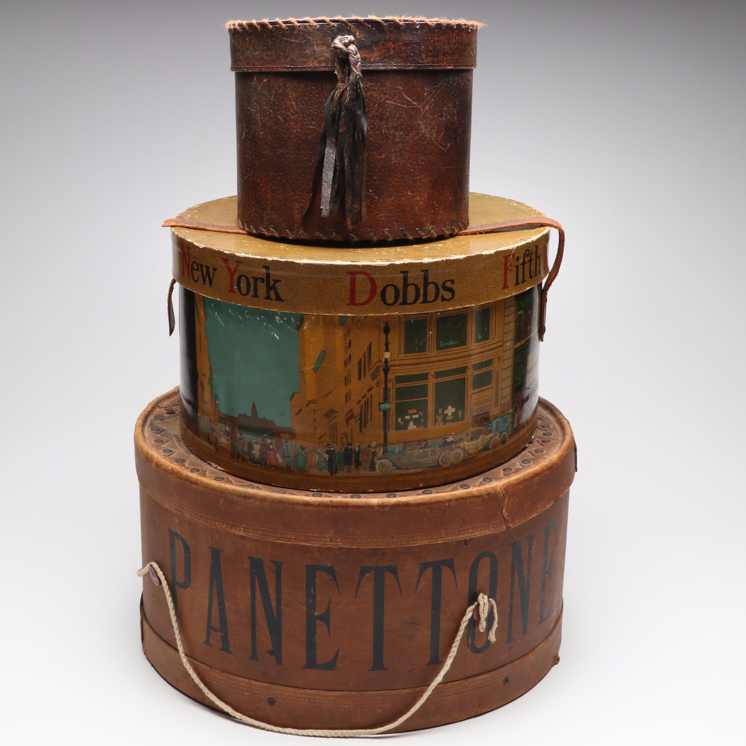 Dobbs Fifth Avenue Hat Box with Italian "Panettone Cova Milano" and Other Box