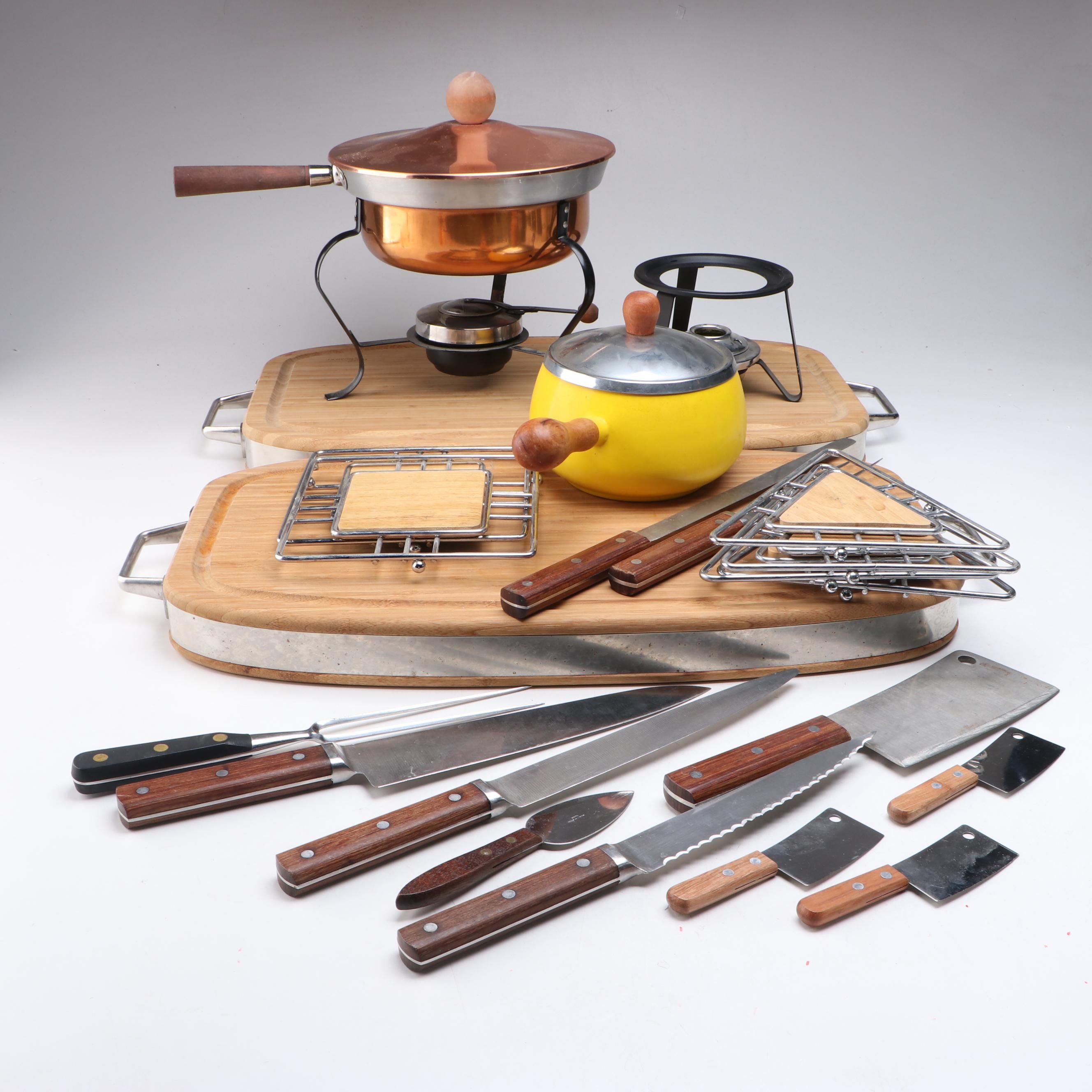 Copco Stainless Steel and Wooden Handled Knives with Cutting Boards and More