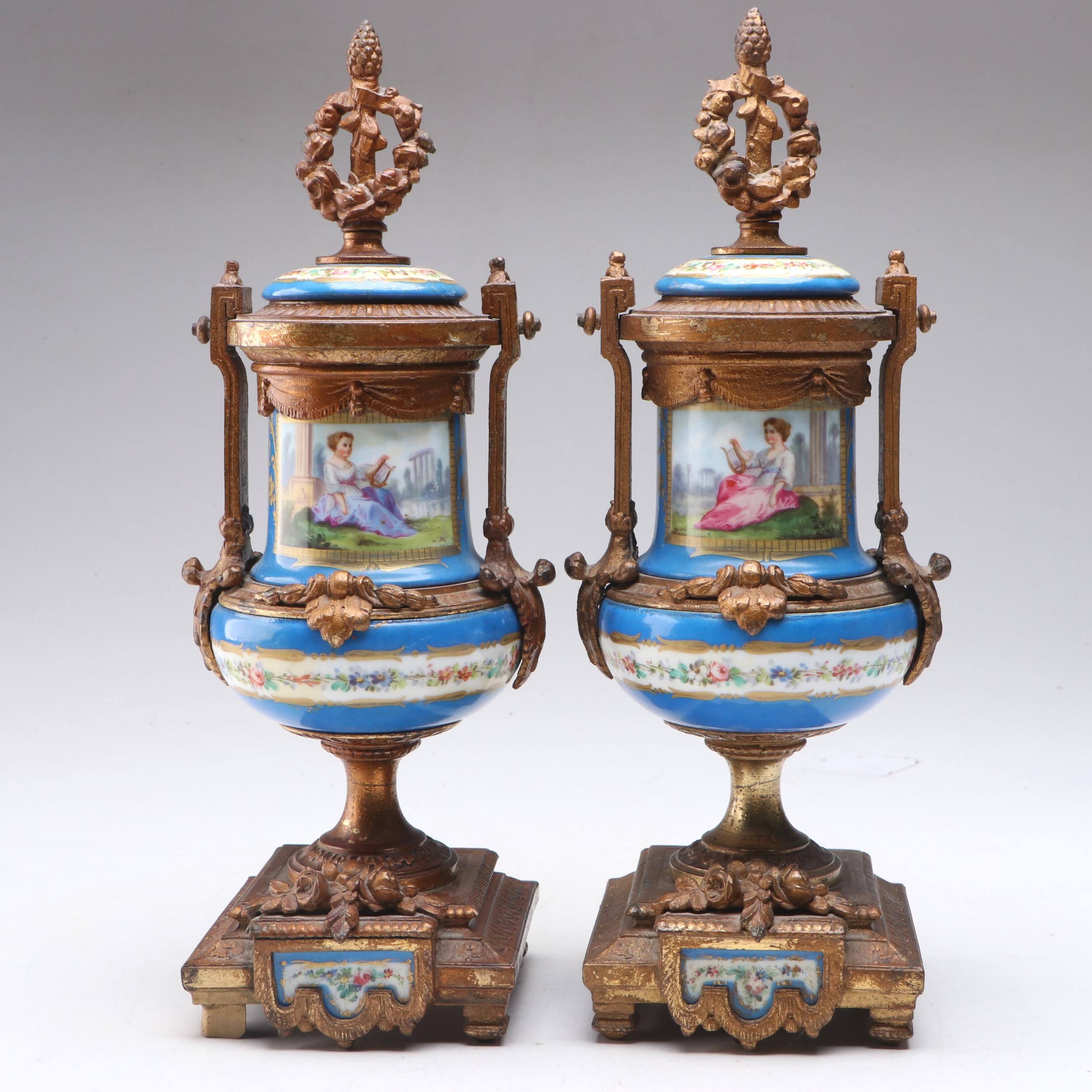 French Neoclassical Sèvres Style Garniture Urns