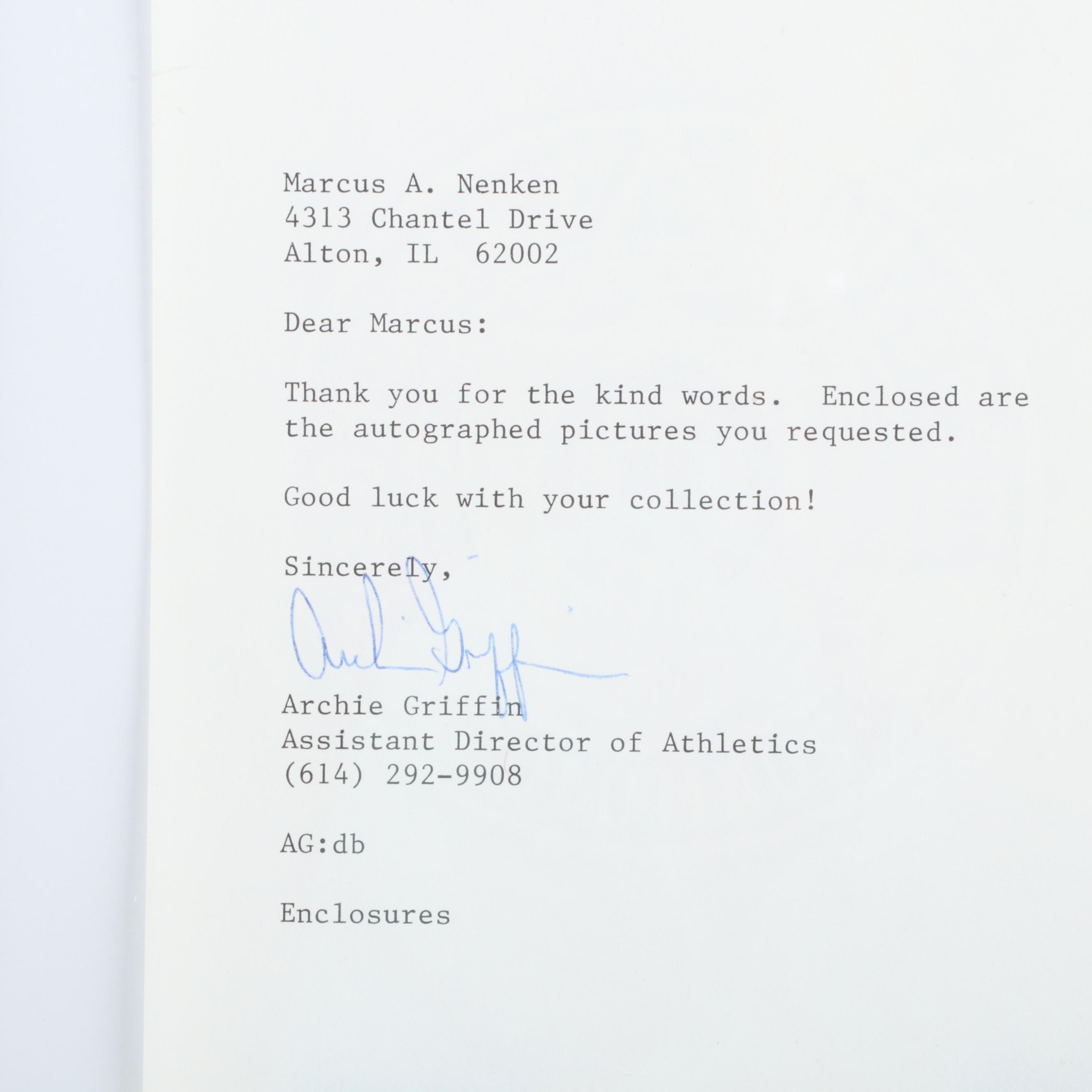 Archie Griffin Signed Ohio State University Letter, PSA