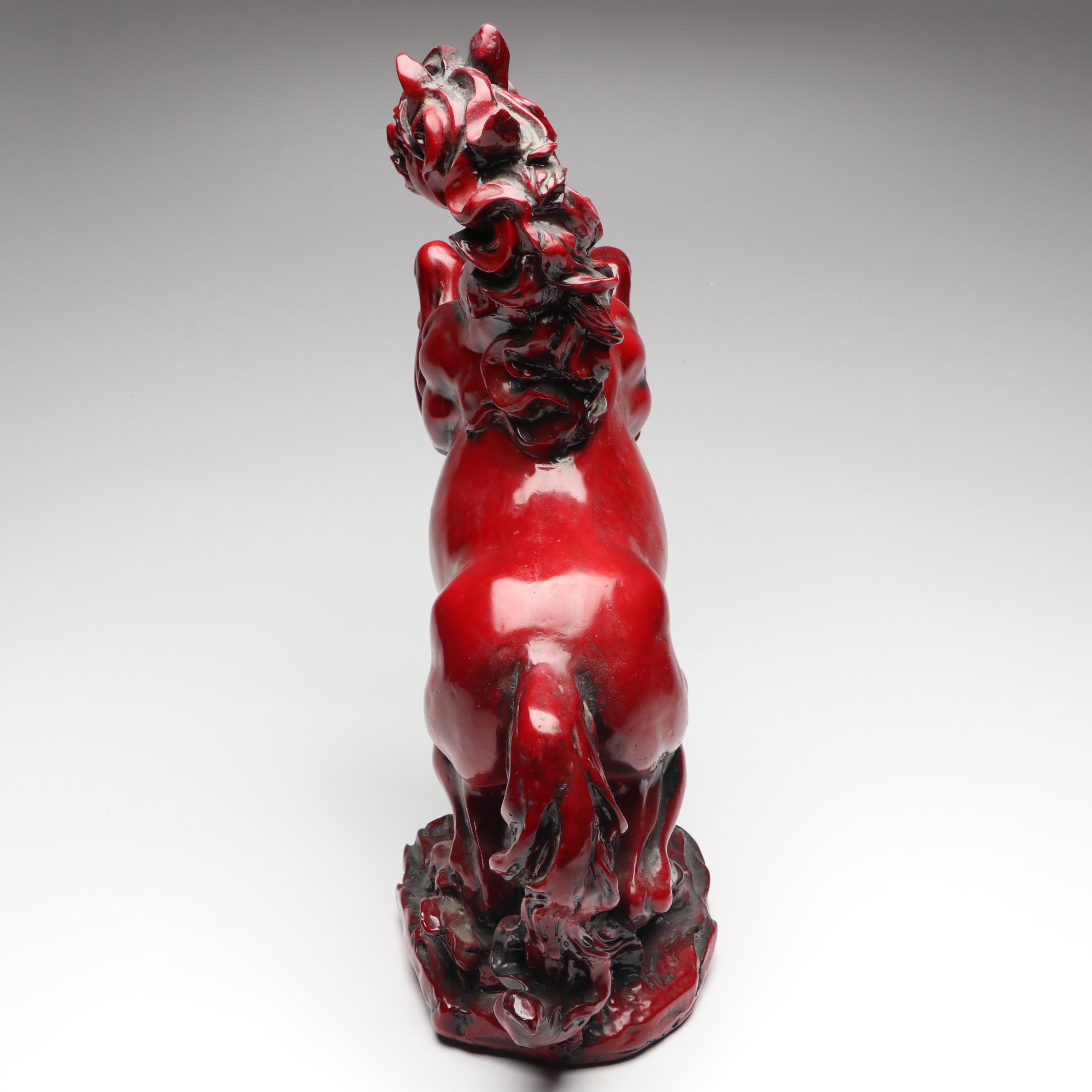 Red Resin Rearing Horse Figure