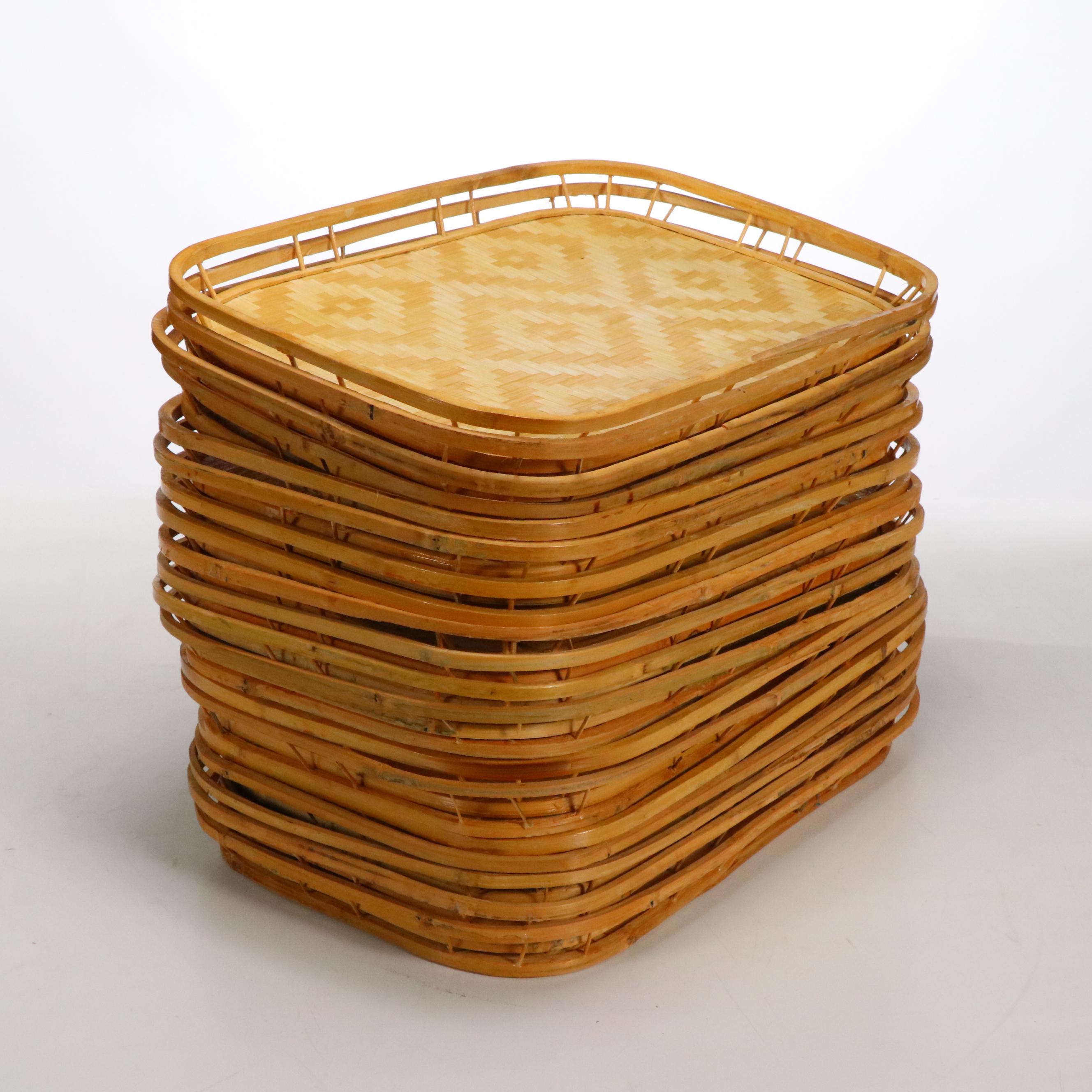 Large Group of Vintage Bamboo Trays, 1970s