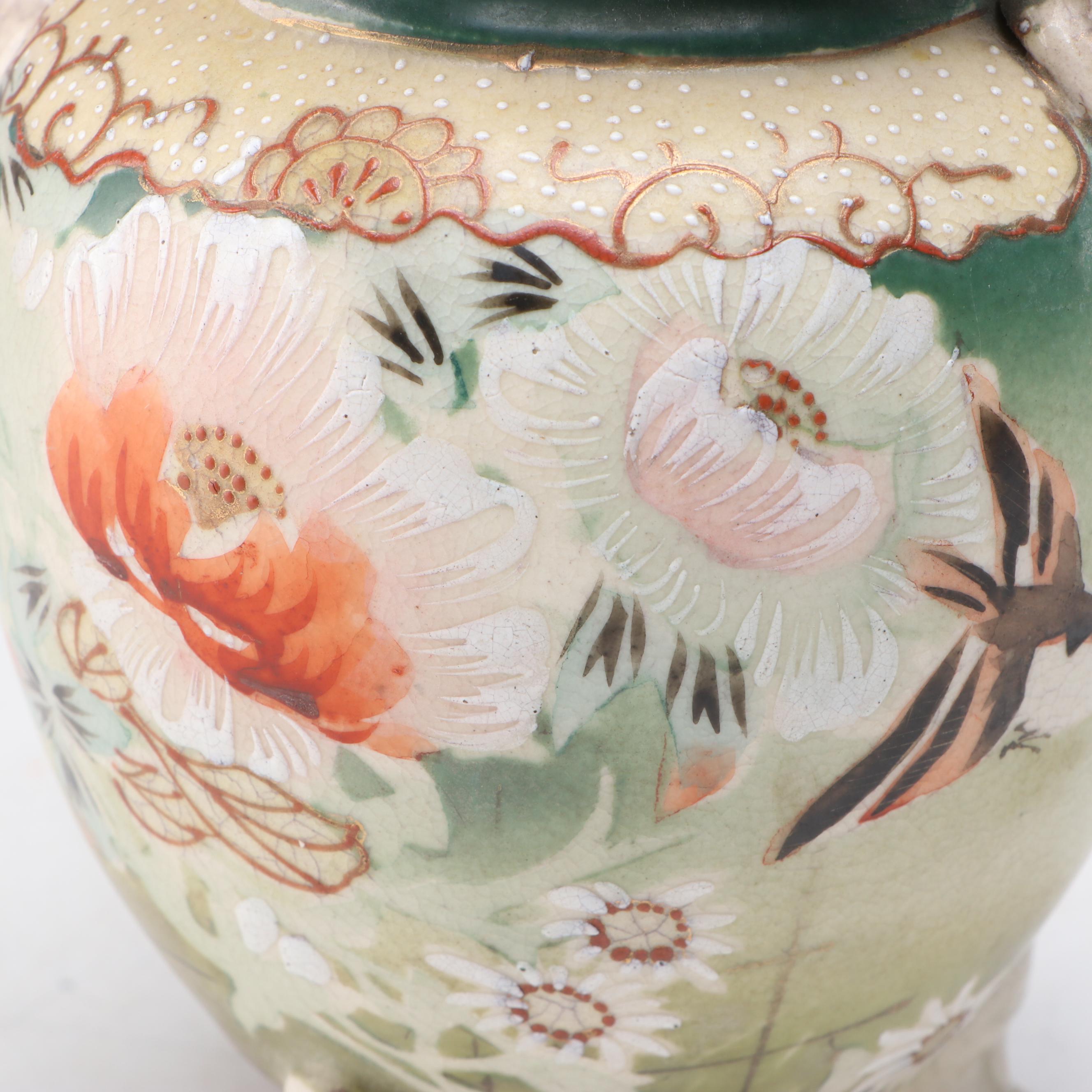 Japanese Satsuma Moriage Footed Guardian Lion Urn, 19th Century