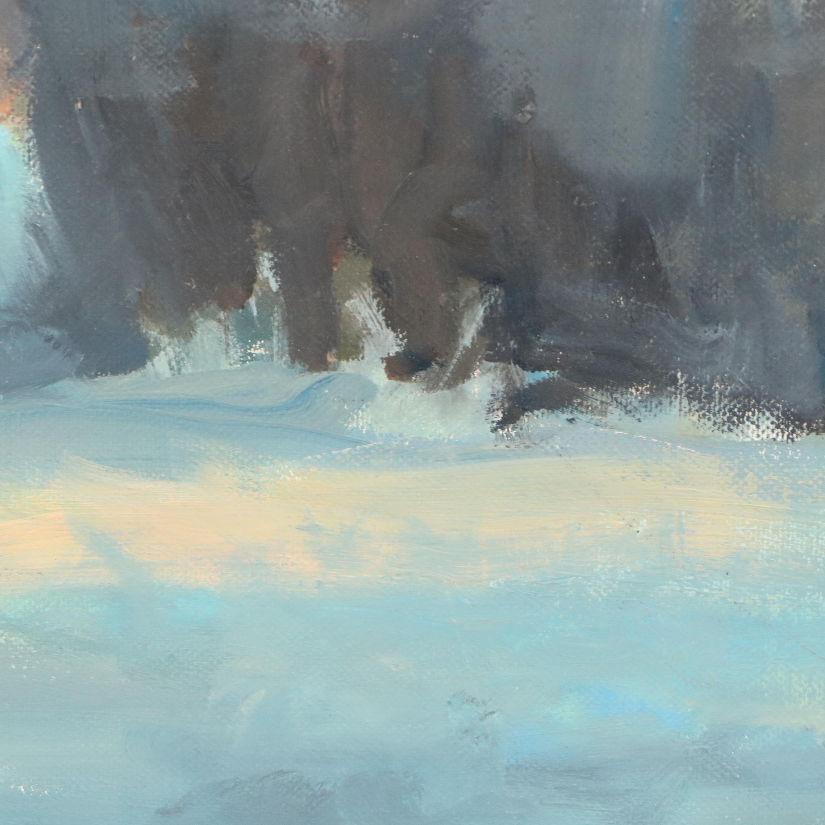 Lawrence Rudolech Landscape Oil Painting "Haybales at Dusk," 21st Century