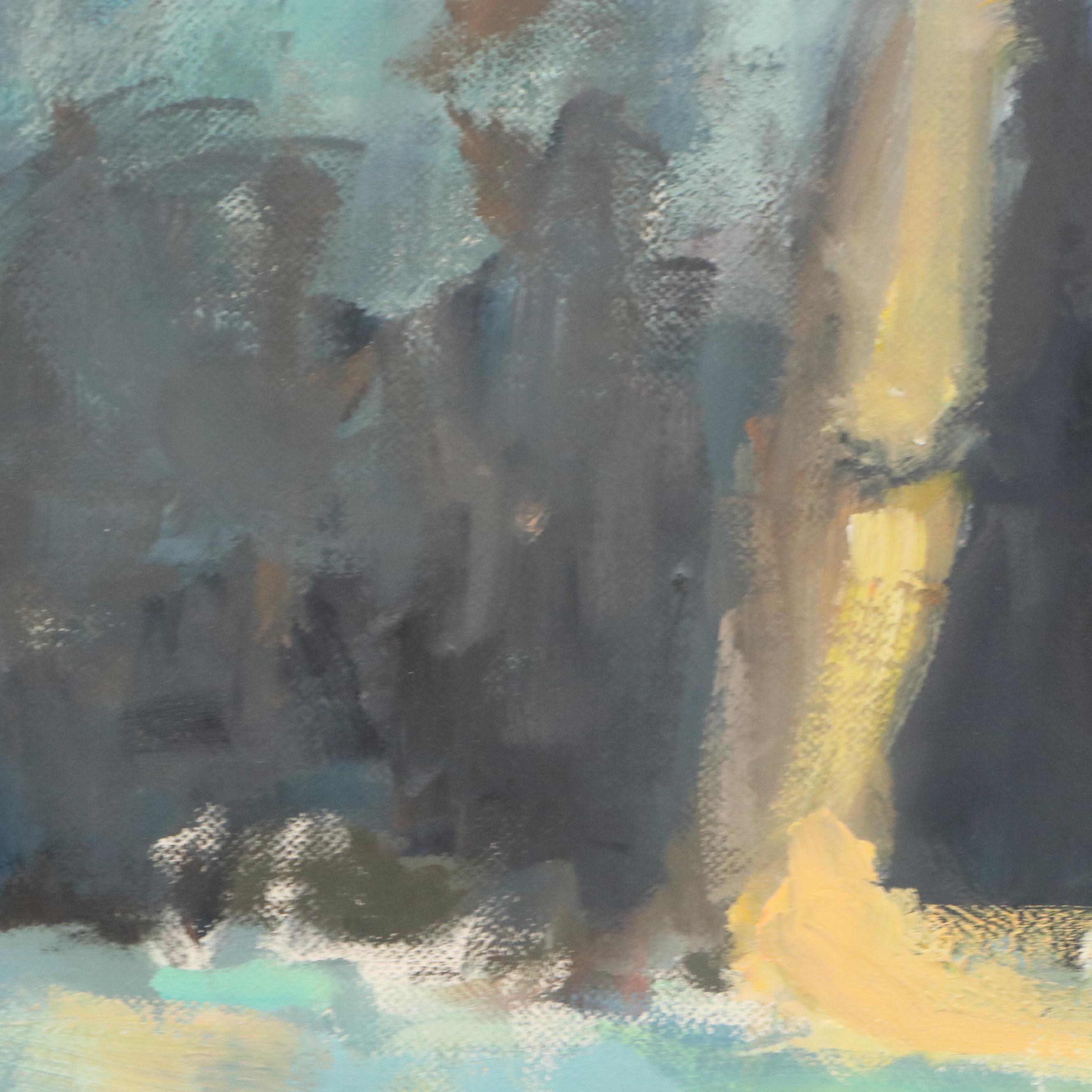 Lawrence Rudolech Landscape Oil Painting "Haybales at Dusk," 21st Century