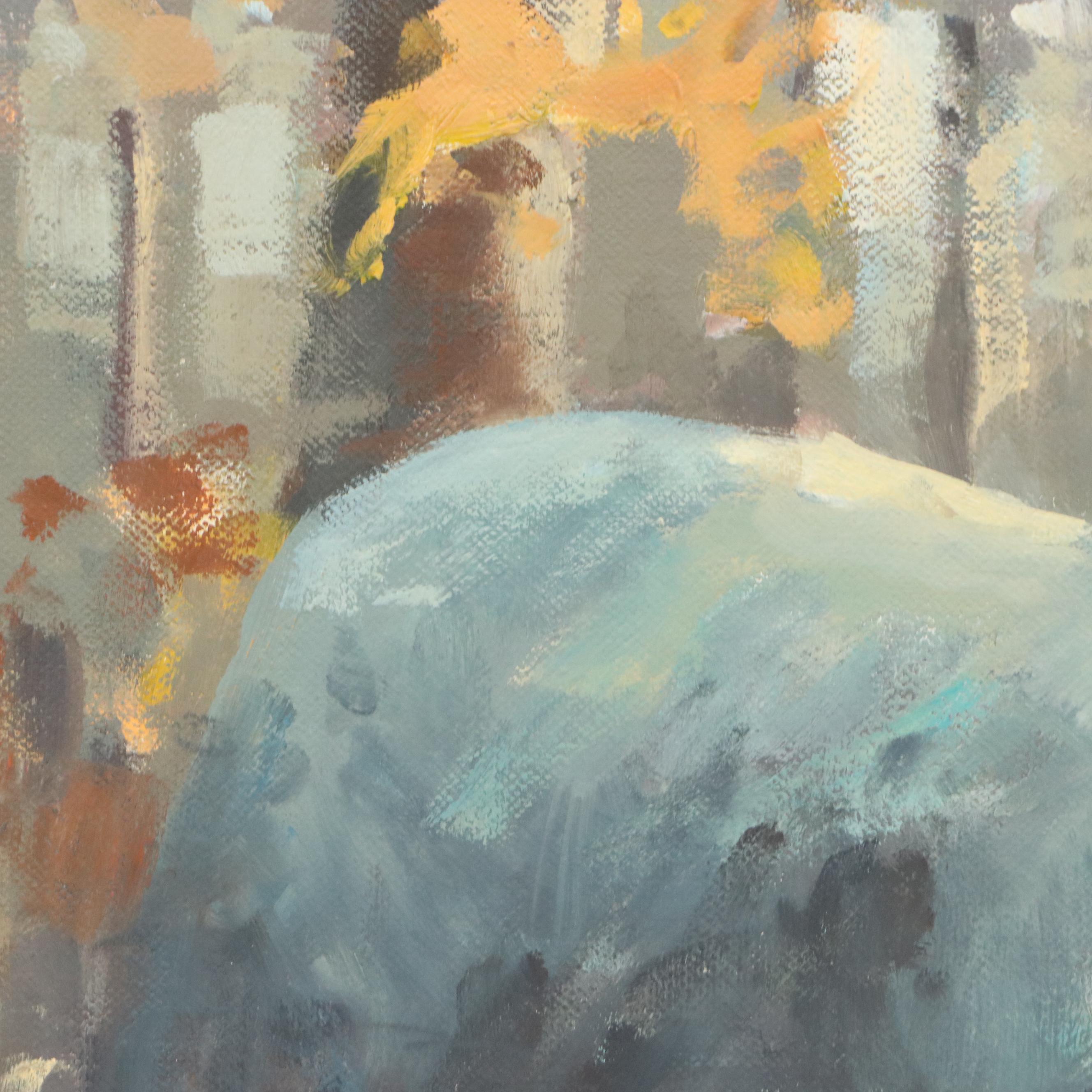 Lawrence Rudolech Landscape Oil Painting "Haybales at Dusk," 21st Century