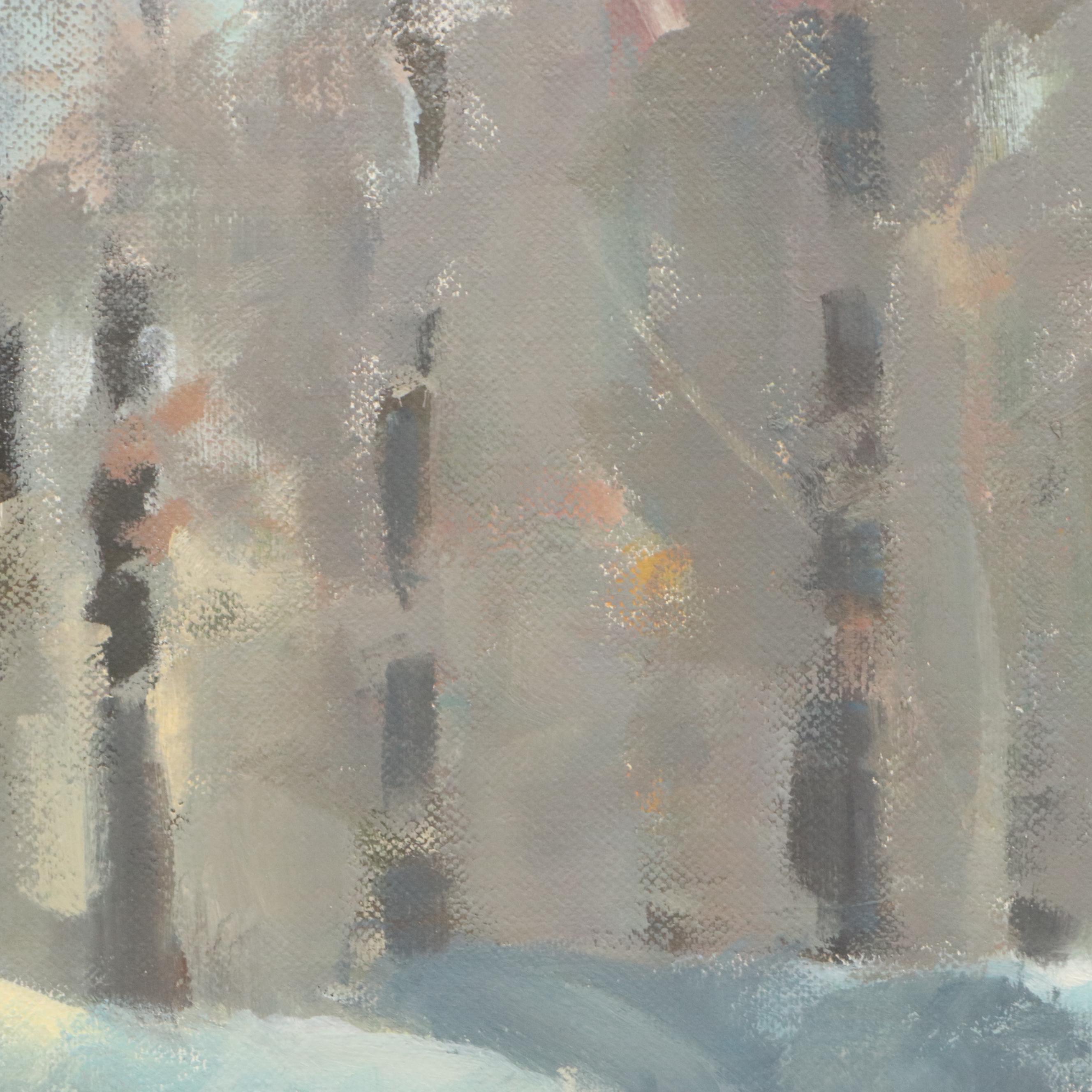 Lawrence Rudolech Landscape Oil Painting "Haybales at Dusk," 21st Century