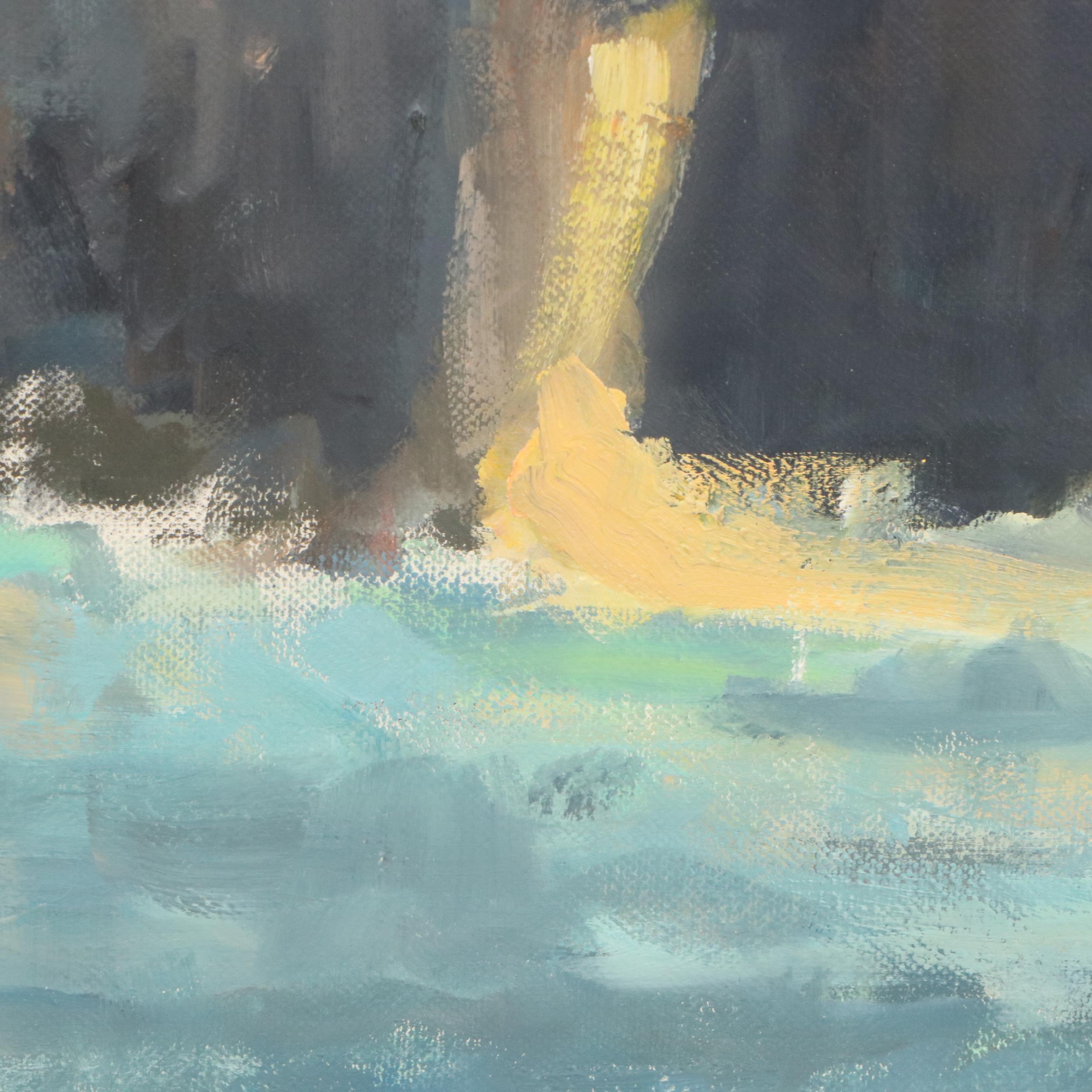 Lawrence Rudolech Landscape Oil Painting "Haybales at Dusk," 21st Century