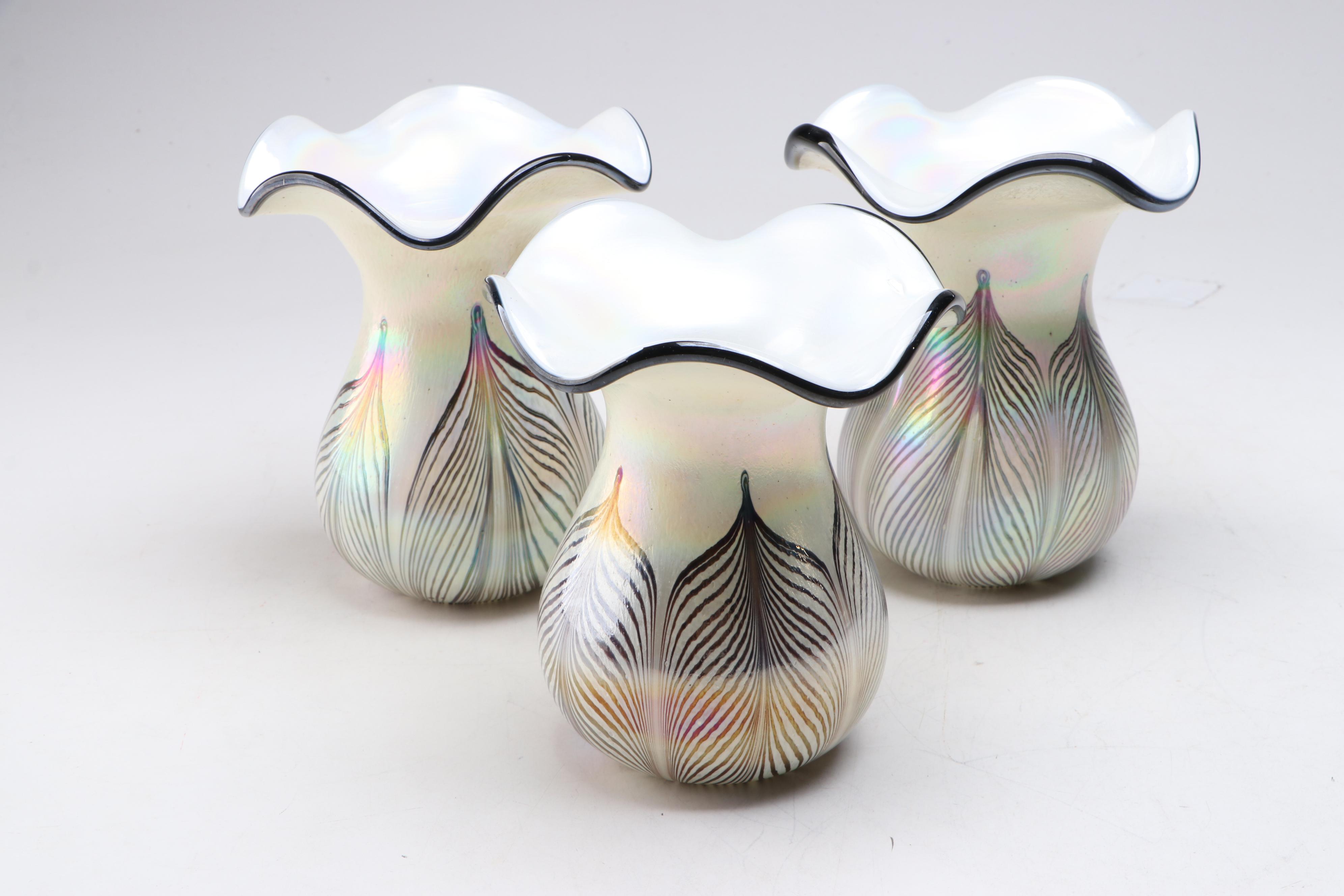 Quoizel Art Nouveau Style Table Lamp with Todd Phillips Iridescent Glass Shades